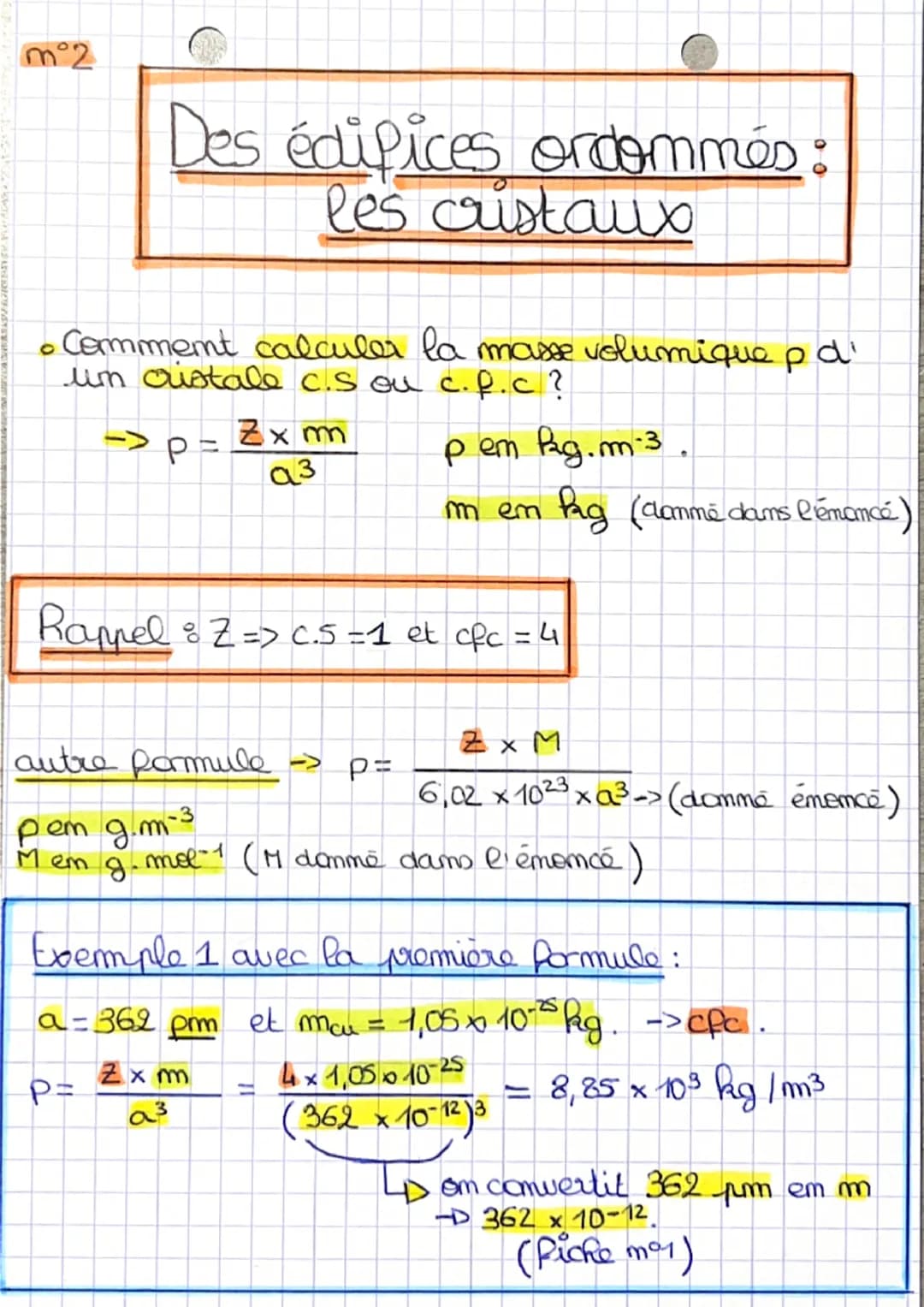 m1

# Des édifices ordommés:
## les cristaux

• Les deux formules de volume à conmaître par♡:

→V(cube) = a3 (a = un côté du cube).

-> V(sp