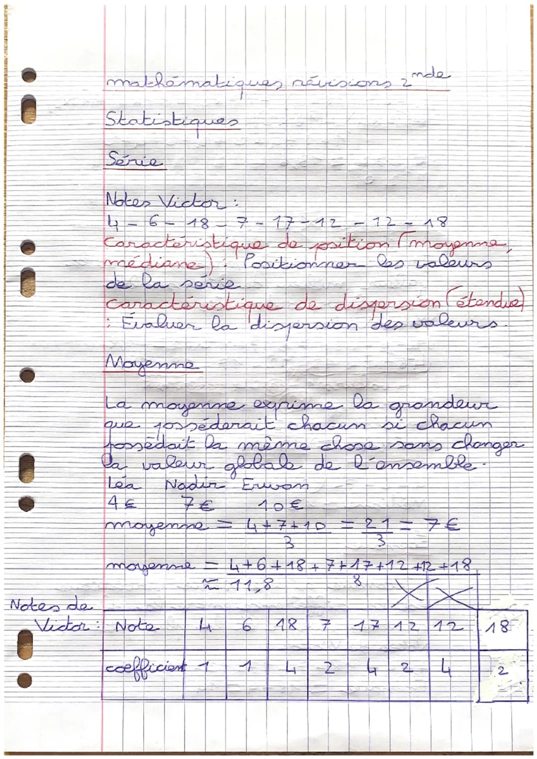 mathématiques révisions ande

Statistiques

Série

Notes Victor:
4-6-18-7-17-12-12-18
Caractéristique de psition (mayenne,
médiane) Position