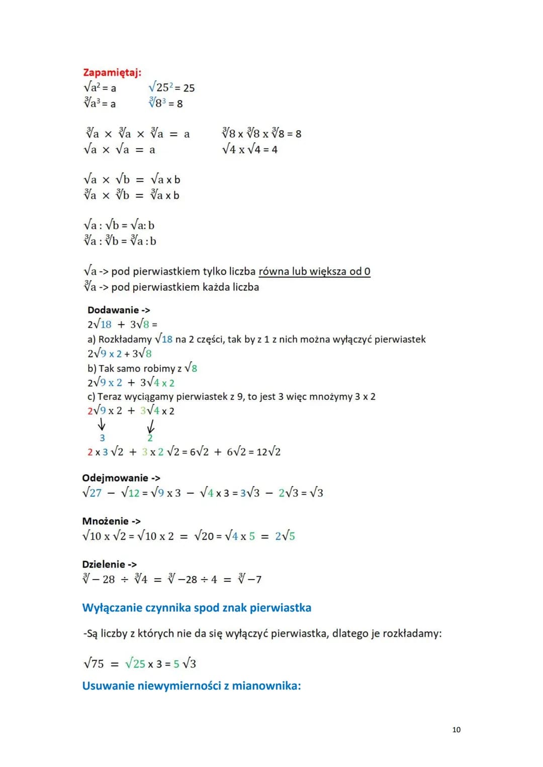 # Egzamin 8 2025 - najważniejsze zagadnienia

Liczby rzeczywiste

1. DZIAŁANIA NA UŁAMKACH ZWYKŁYCH

+ dodawanie:

$
\frac{4}{5} + \frac{3}{