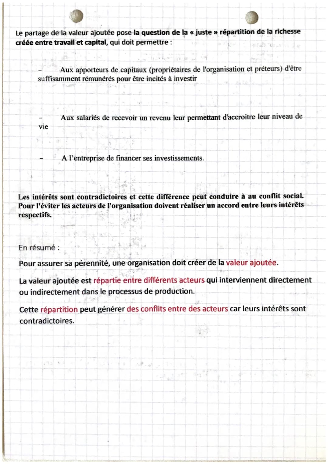 gestion
chapitre 13

1. La valeur ajoutée
   A. Création de la valeur ajoutée

La valeur ajoutée est la richesse apportée par l'organisation