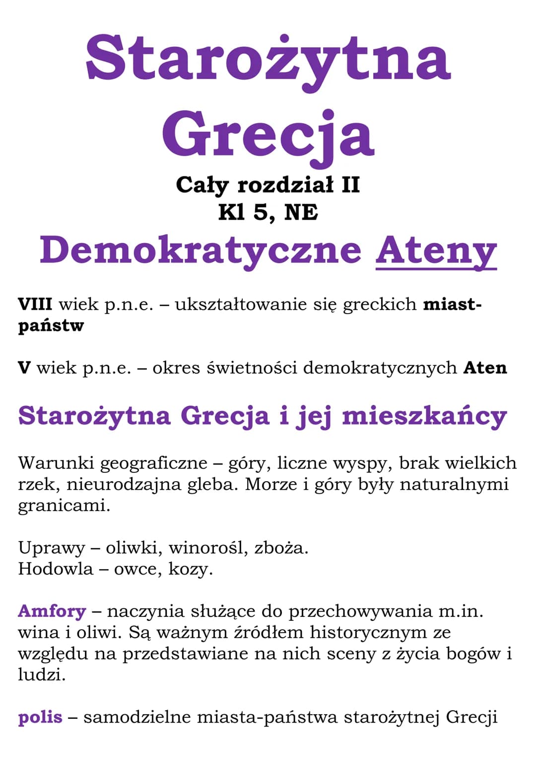 # Starożytna

# Grecja

Cały rozdział II

K1 5, NE

# Demokratyczne Ateny

VIII wiek p.n.e. - ukształtowanie się greckich miast-
państw

V w