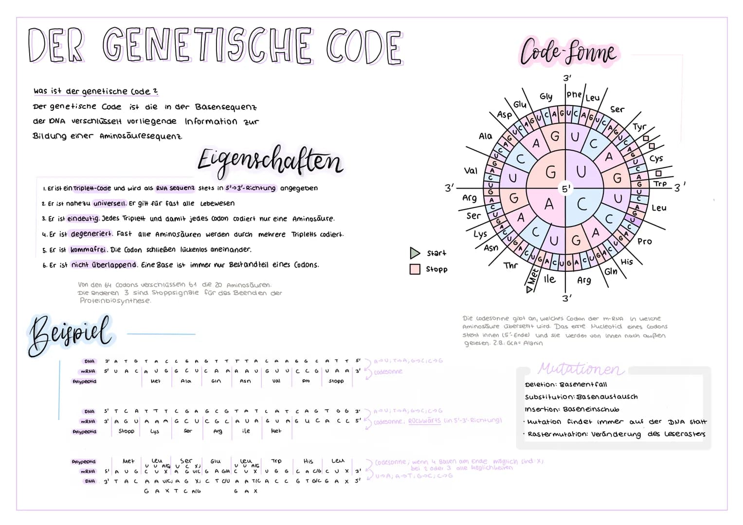 # DER GENETISCHE CODE

was ist der genetische Code ?

Der genetische Code ist die in der Basensequenz
der DNA verschlusselt vorliegende Info