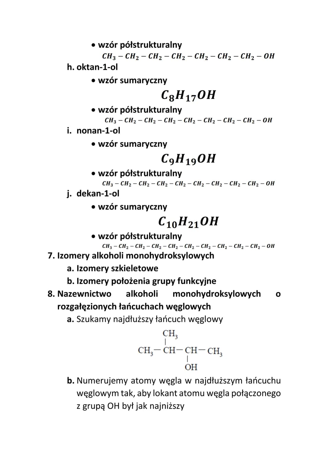 # Alkohole monohydroksylowe

1. Co to są alkohole?

   Alkohole to jednofunkcyjne pochodne węglowodorów,
   które zawierają w cząsteczkach g