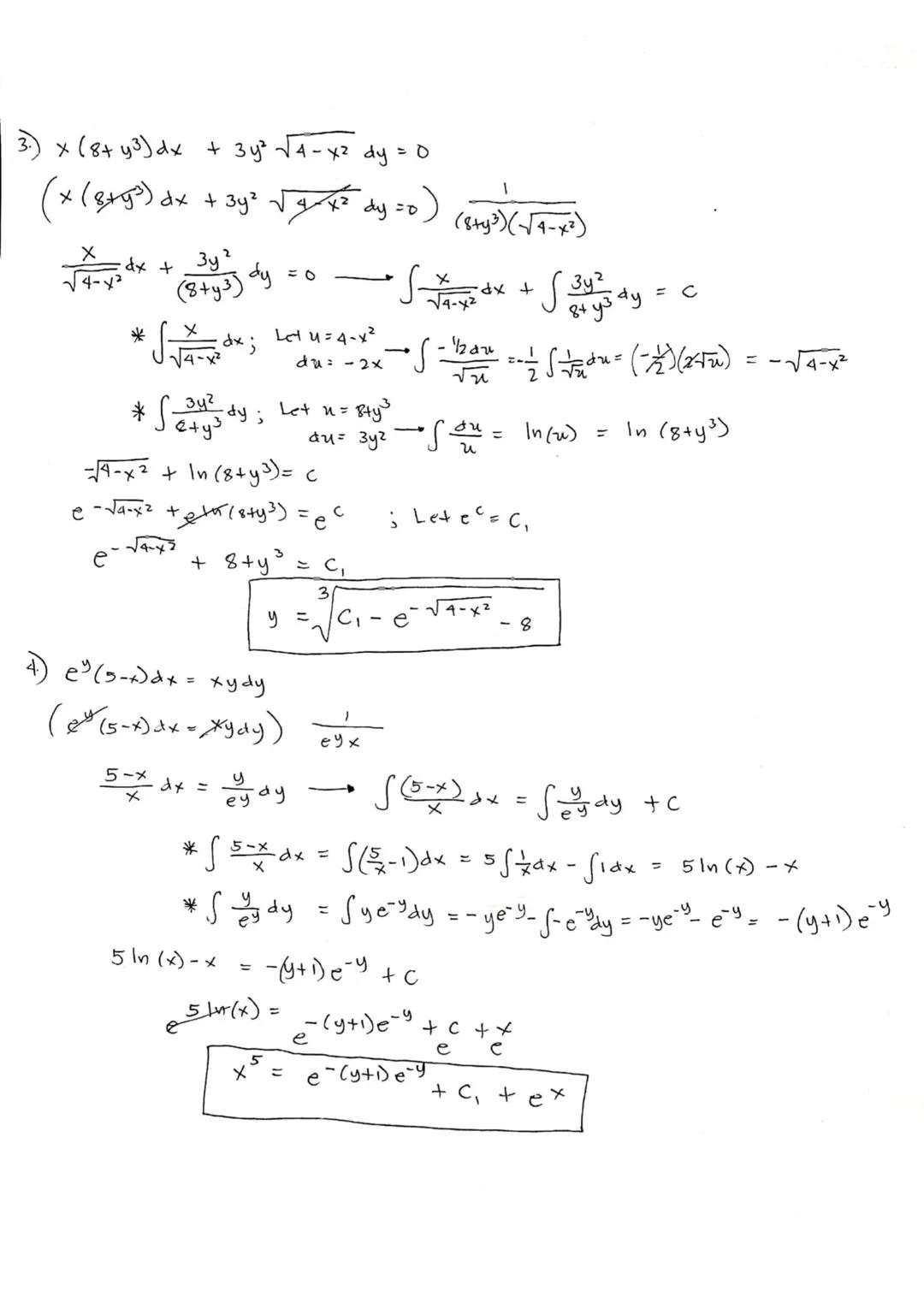 1) Variable Separable / Homogeneous Equation.

x²y' = 4x² + 7xy + 2y²
x² = 4x² + 7xy + 2y²

Let y = VX
dy = Vdx + xdv

x²(vdx + xdv) = 4x² +