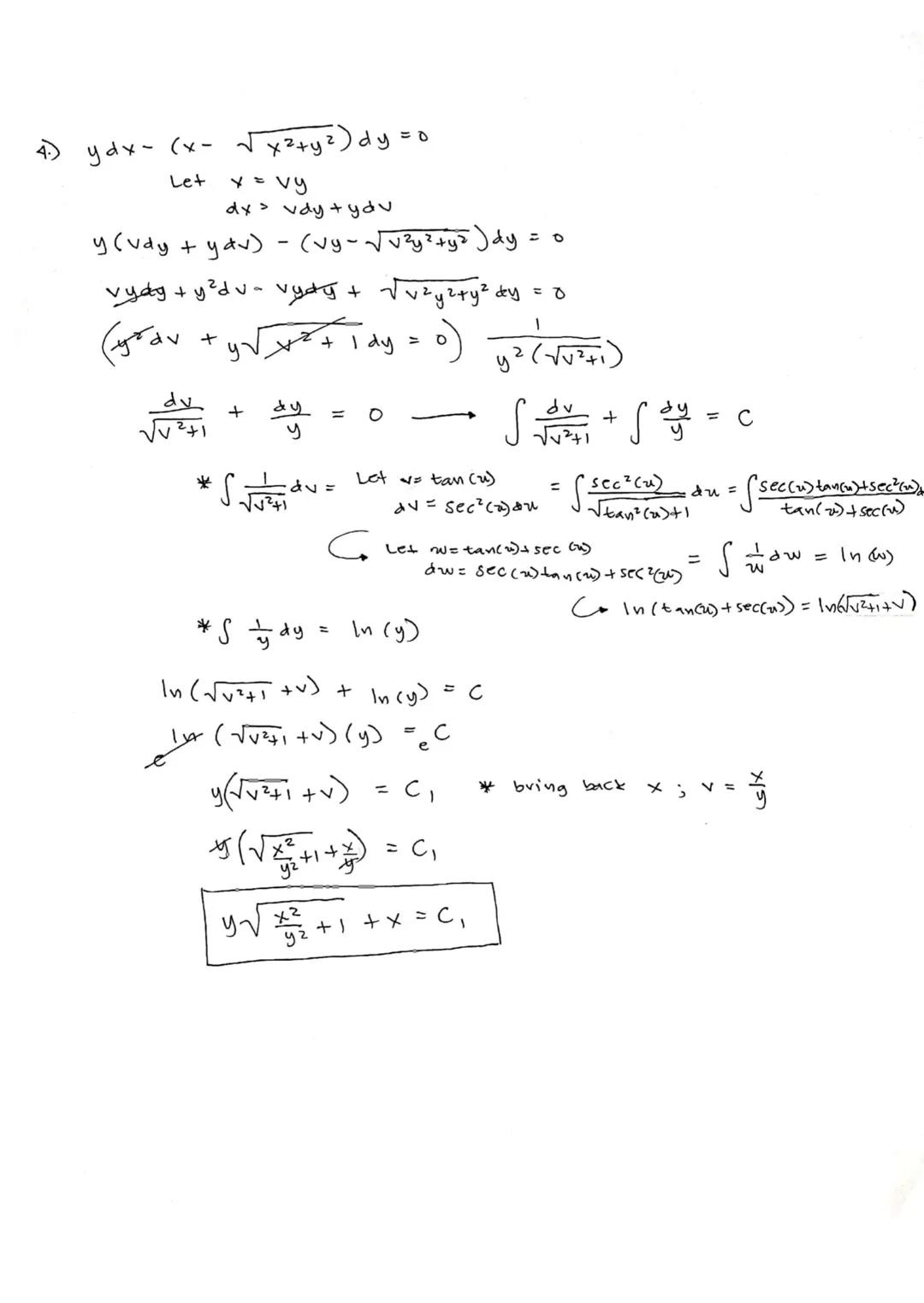 1) Variable Separable / Homogeneous Equation.

x²y' = 4x² + 7xy + 2y²
x² = 4x² + 7xy + 2y²

Let y = VX
dy = Vdx + xdv

x²(vdx + xdv) = 4x² +