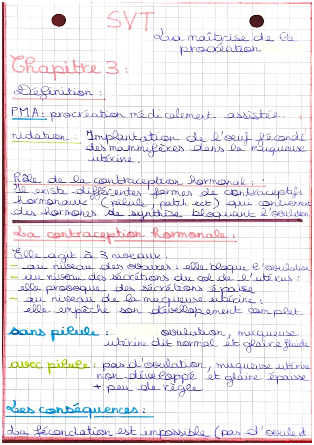 SVT
La maîtrise de la
procréation

Chapitre 3 :

Définition:

PMA: procréation médicalement assistée.

nidation: Implantation de l'oeuf féco