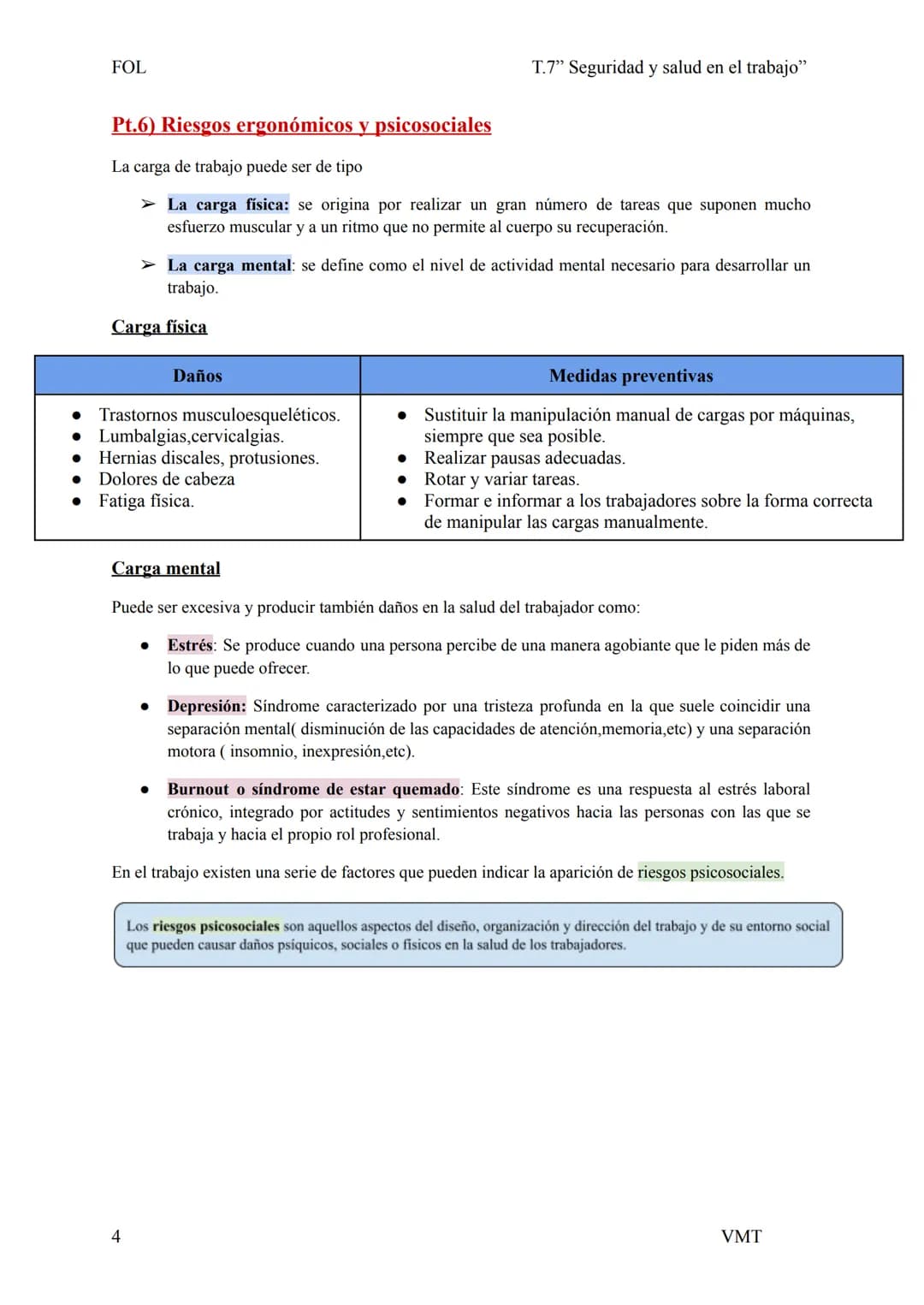 FOL
T.7" Seguridad y salud en el trabajo"

Pt.1) El trabajo y la salud

La salud es un estado de completo bienestar fisico, mental y social,