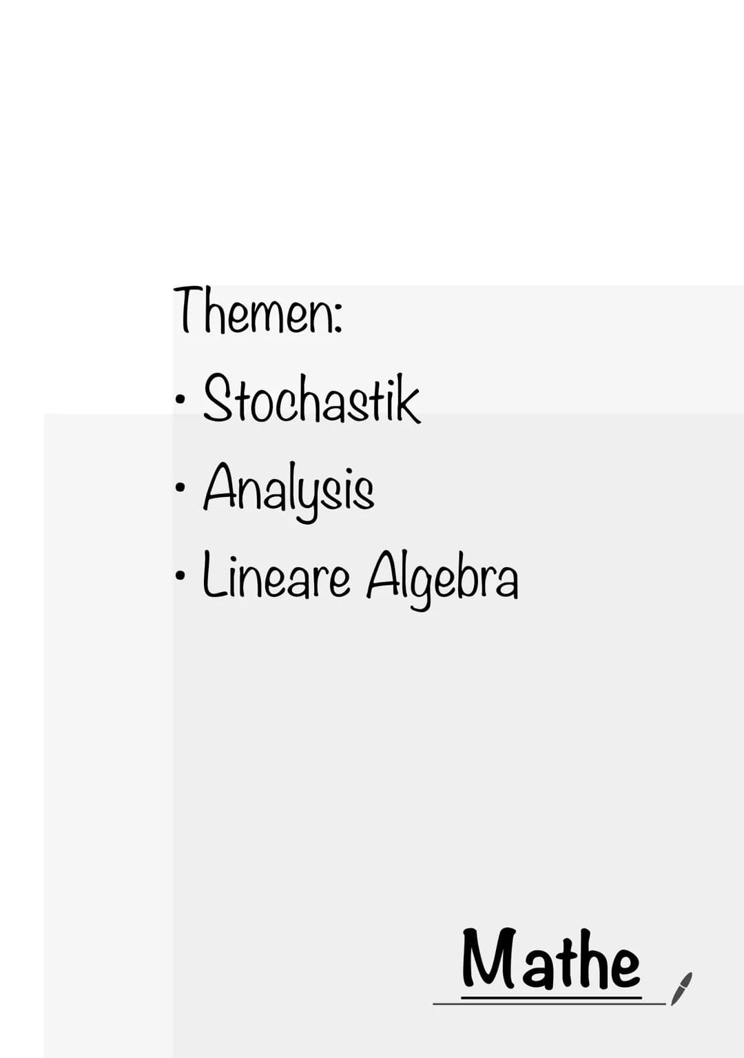 Themen:

- Stochastik
- Analysis
- Lineare Algebra

Mathe , # Stochastik

Mathematische Schreibweise

A
B
Gesamt

PA
P(A)
P(ANB)

B
P(B)
P(A