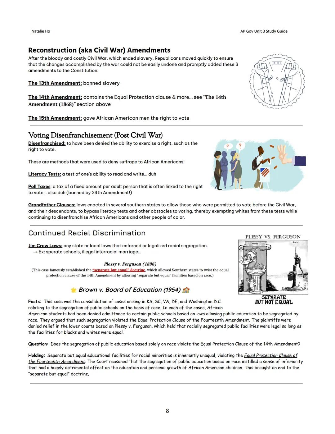 Natalie Ho
AP Gov Unit 3 Study Guide

# Unit 3: Civil Liberties and Civil
Rights - Study Guide

## Topic 1: Civil Liberties → Freedom

* Civ