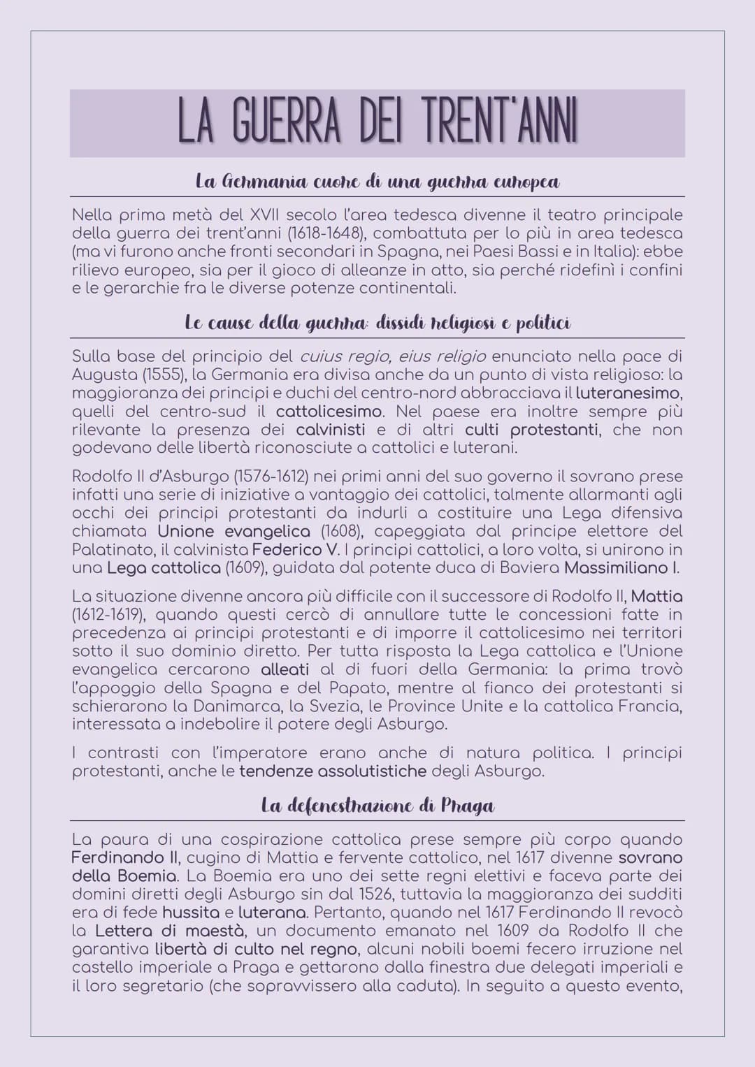 # LA GUERRA DEI TRENT'ANNI

La Gehmania cuohe di una guchha cuhopea

Nella prima metà del XVII secolo l'area tedesca divenne il teatro princ