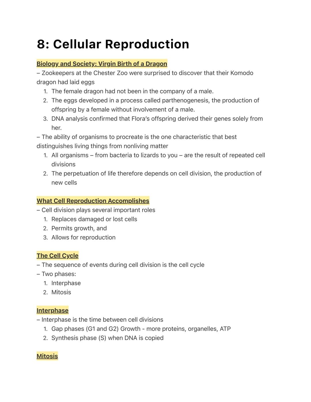 # 8: Cellular Reproduction

Biology and Society: Virgin Birth of a Dragon
- Zookeepers at the Chester Zoo were surprised to discover that th