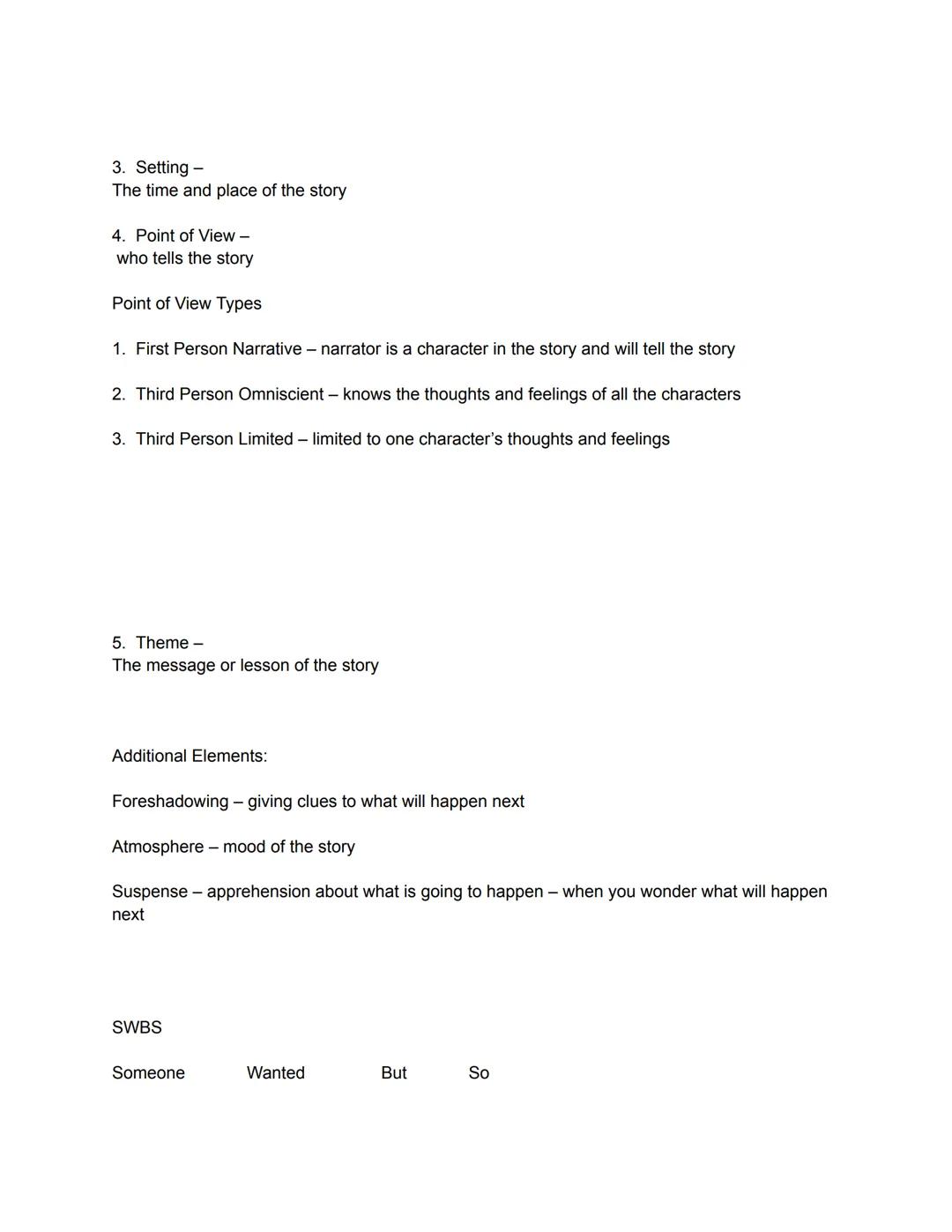 Name: Madeline Bruno

Date: October 18th 2020

Five Elements of a Short Story

1. Plot-sequence of events

Six Stages of Plot Development

1