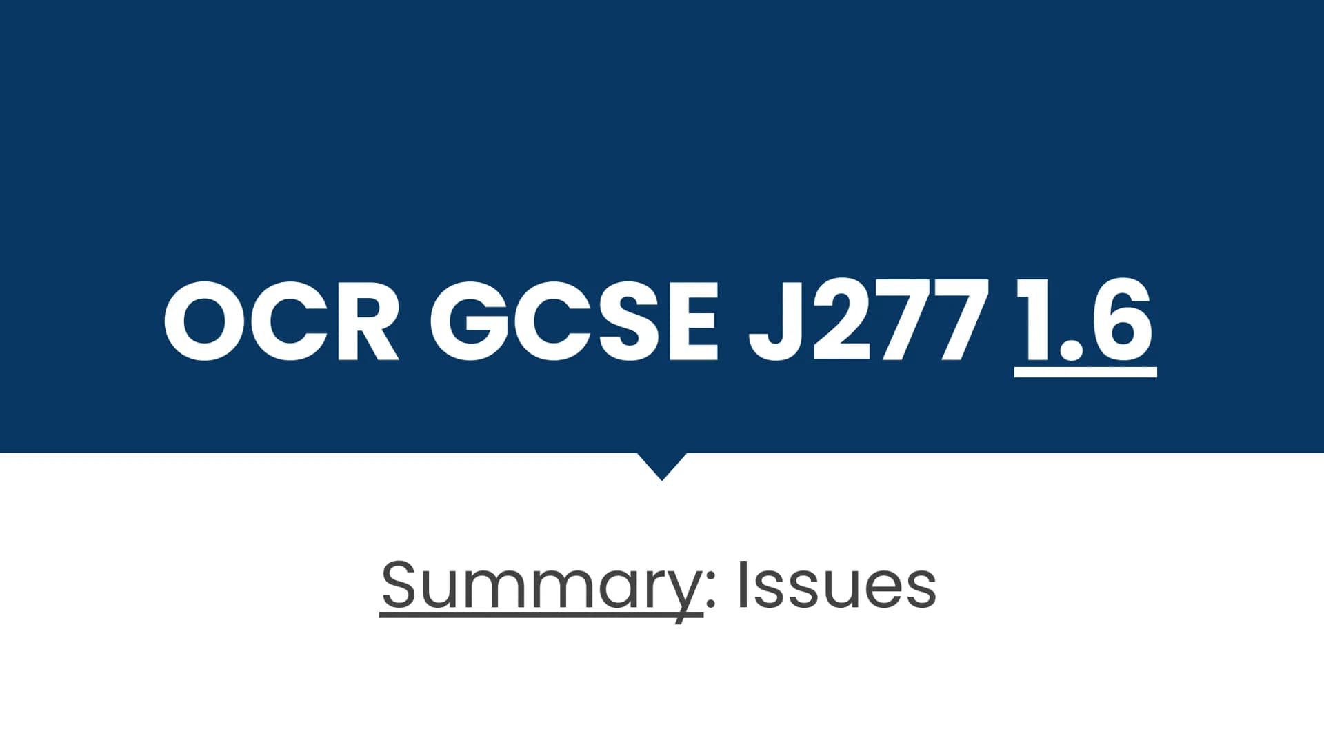# OCR GCSE J277 1.6

Summary: Issues Checklist

1.6

*   Ethical issues
*   Legal issues
*   Privacy issues
*   Environmental issues
*   Cul