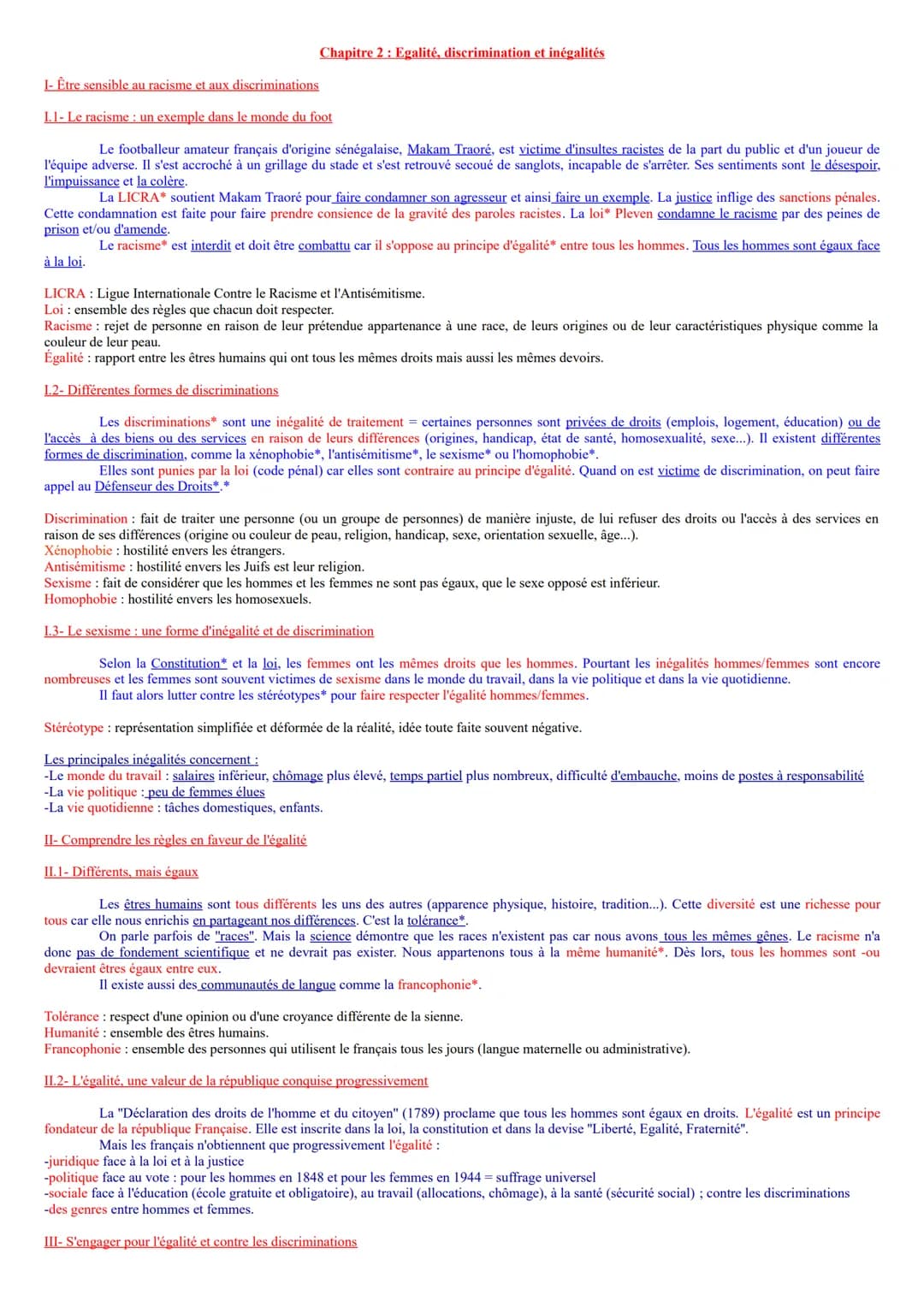 # Chapitre 2: Egalité, discrimination et inégalités

1- Être sensible au racisme et aux discriminations

1.1- Le racisme: un exemple dans le