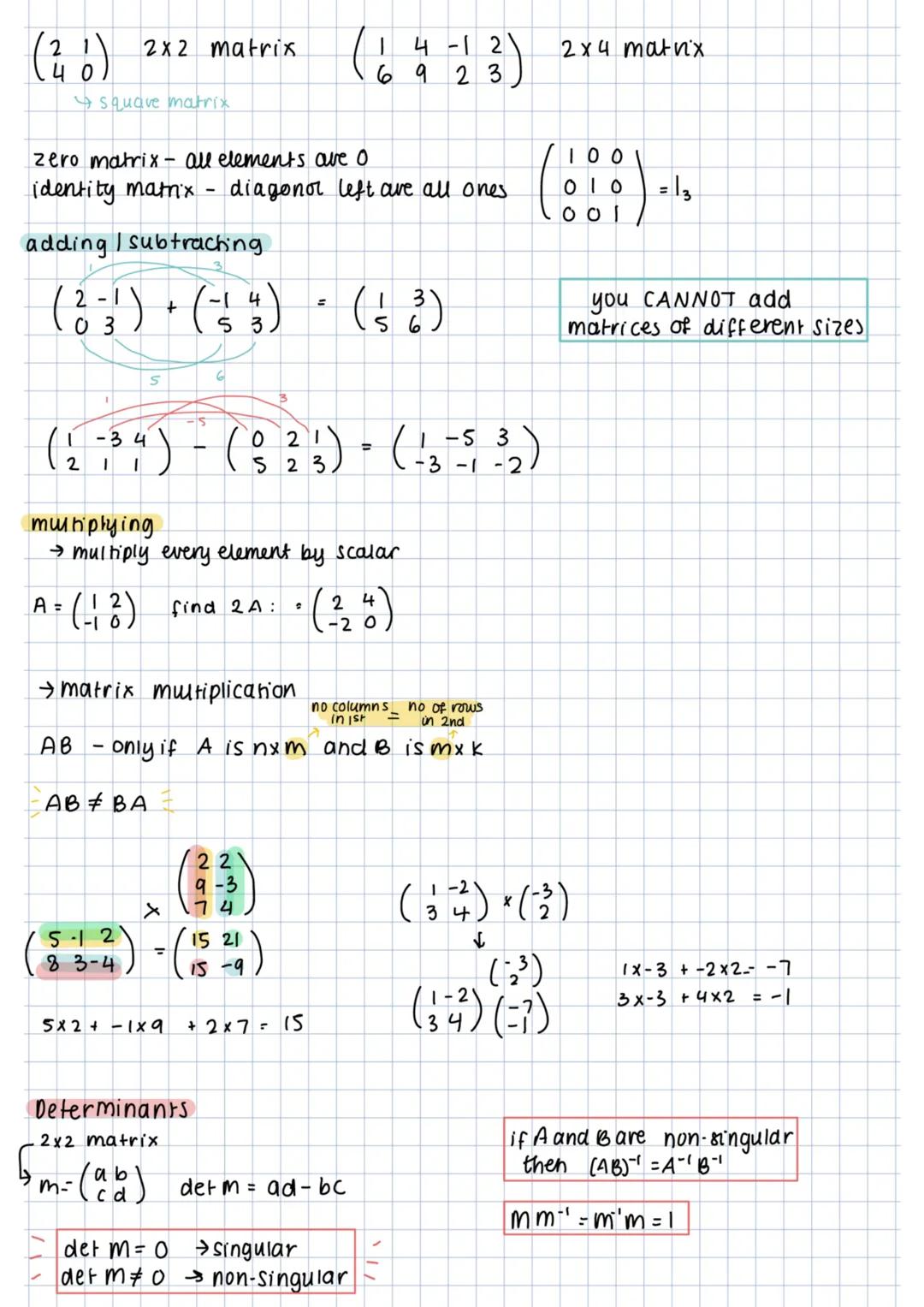 (2 1)
(4 0)
2x2 matrix
$
\begin{pmatrix}
1 & 4 & -1 & 2 \\
6 & 9 & 2 & 3
\end{pmatrix}$
2x4 matrix
→ square matrix

zero matrix- all element