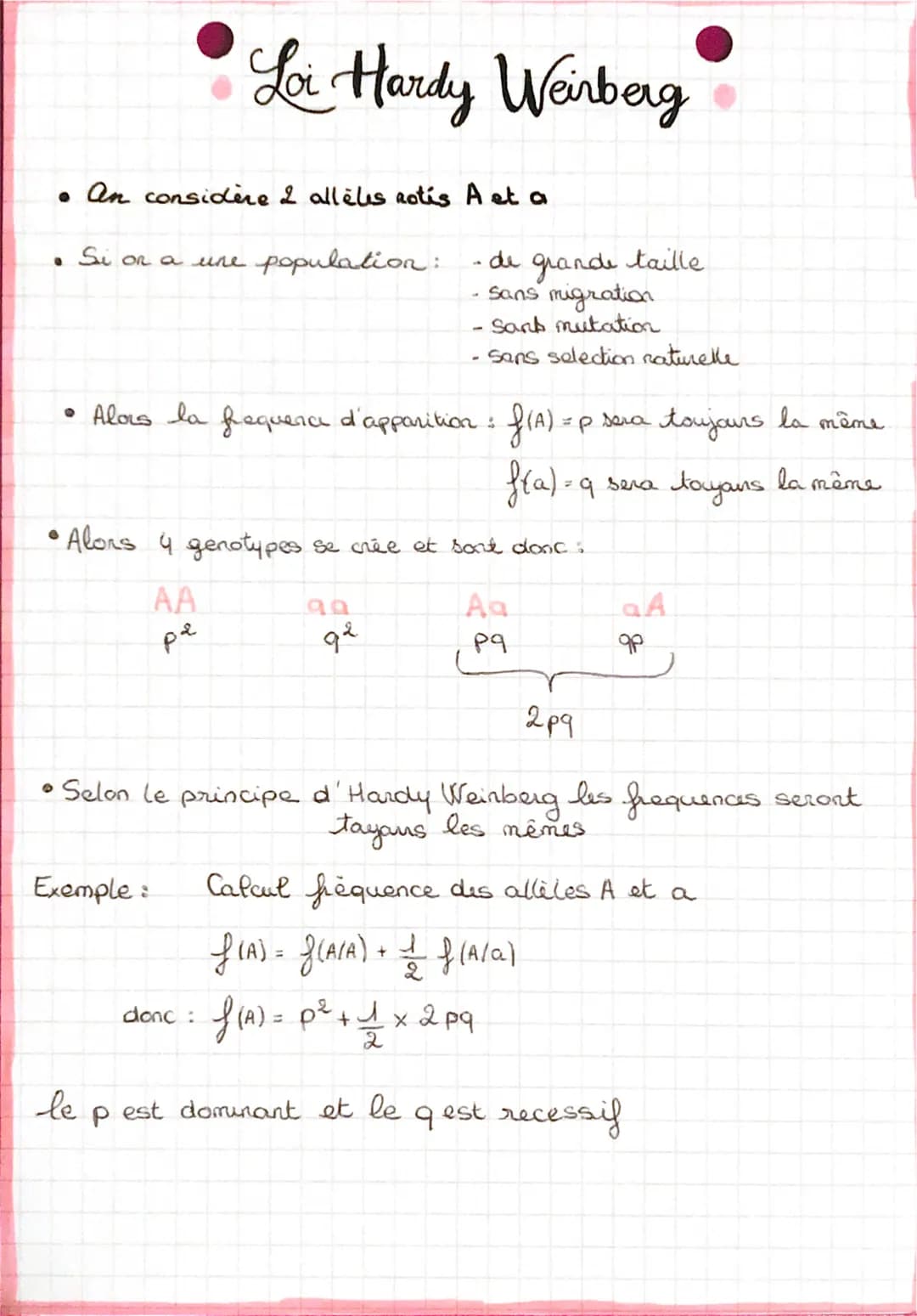 # Loi Hardy Weinberg

• An considère 2 allèles Rotis A et a

• Si on a une population:
- de grande taille
- Sans migration
- Sank mutation
-