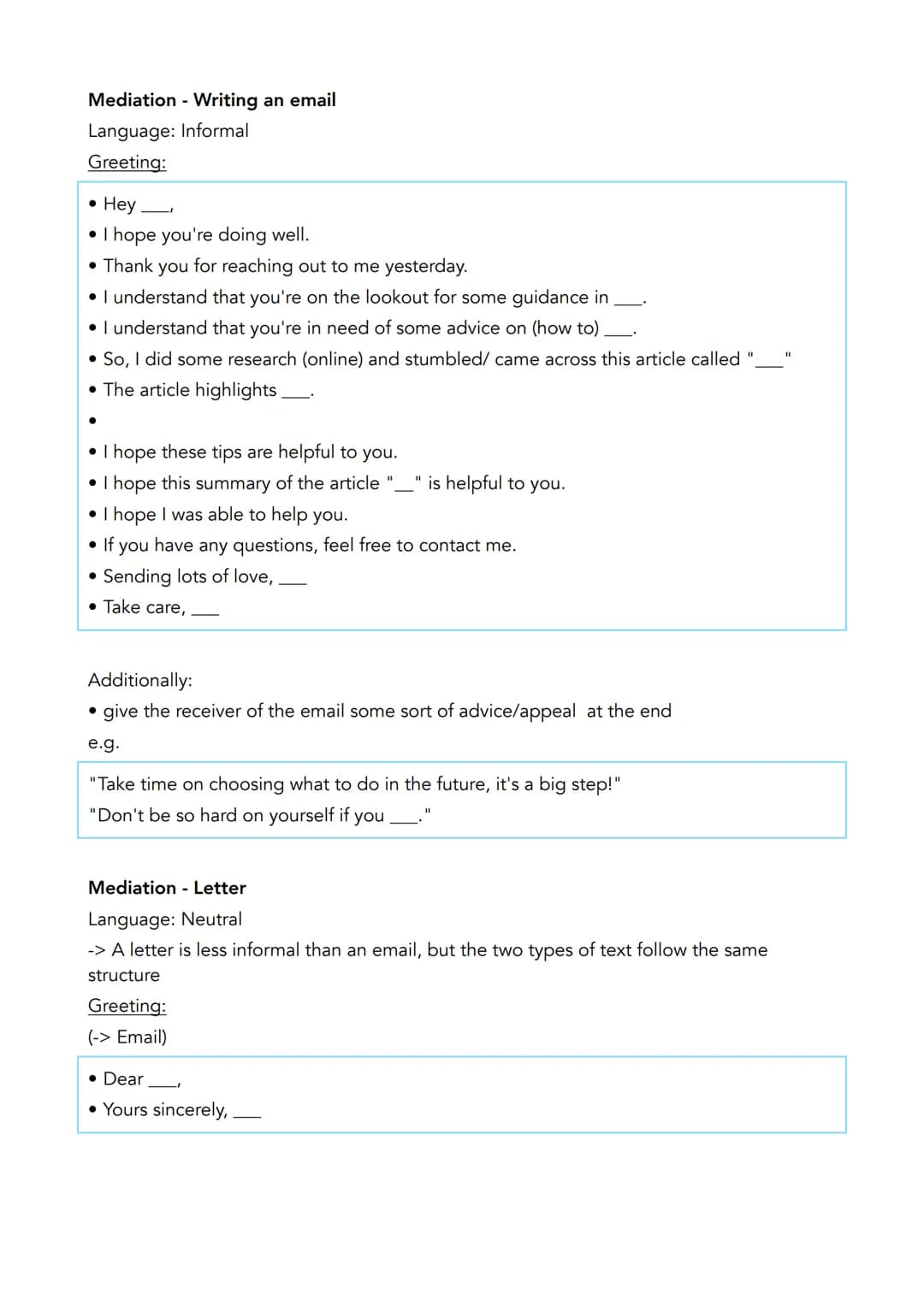 Mediation - Structure

1. Introduction
*   concern -> Why are you writing the text?
*   name the topic
*   name the source/ article that you