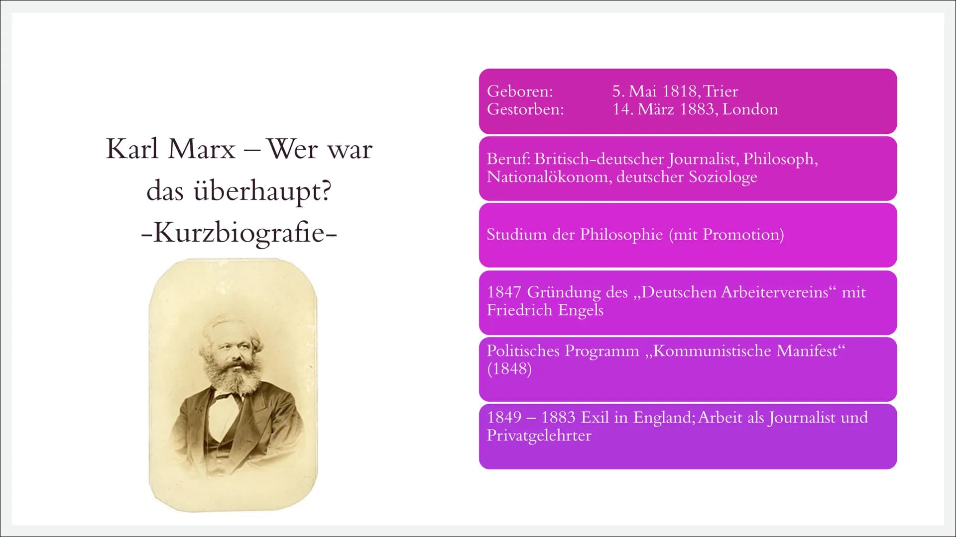 # RELIGIONSKRITIK

Karl Marx (1818 – 1883) Inhalt

I. Karl Marx – Wer war das überhaupt?

II. Religionskritik
-> Allgemeines, Bezug zu Feuer