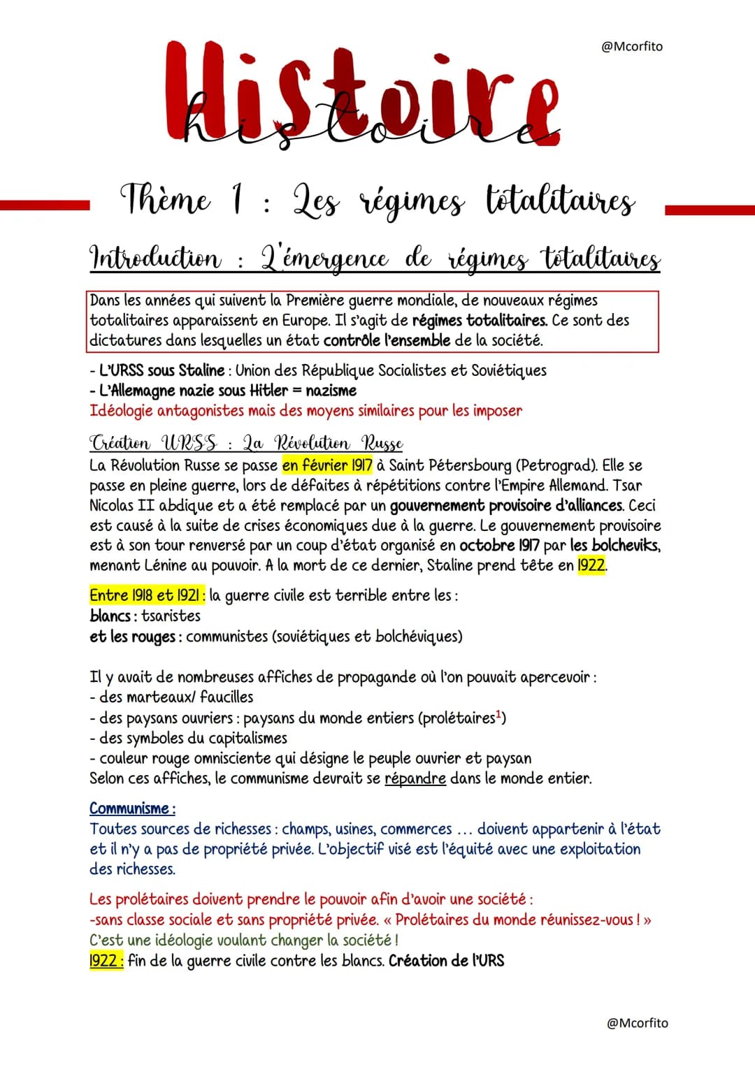 # Histoire
@Mcorfito

Thème 1: Les régimes totalitaires

Introduction : Q'émergence de régimes totalitaires

Dans les années qui suivent la 