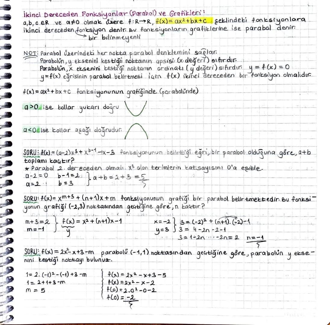 # İkinci Dereceden Fonksiyonlar (Parabol) ve Grafikleri
a, b, c ER ve a≠0 olmak üzere f:R→R, f(x) = ax2+bx+c şeklindeki fonksiyonlara
ikinci