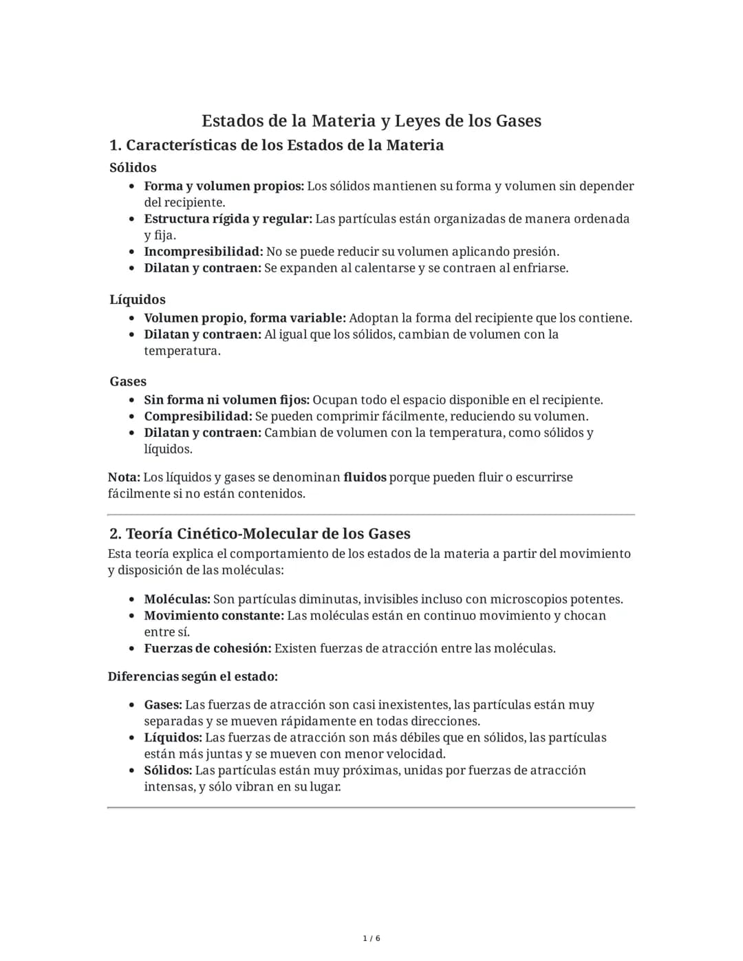 # Estados de la Materia y Leyes de los Gases

1. **Características de los Estados de la Materia**

**Sólidos**

*   Forma y volumen propios: