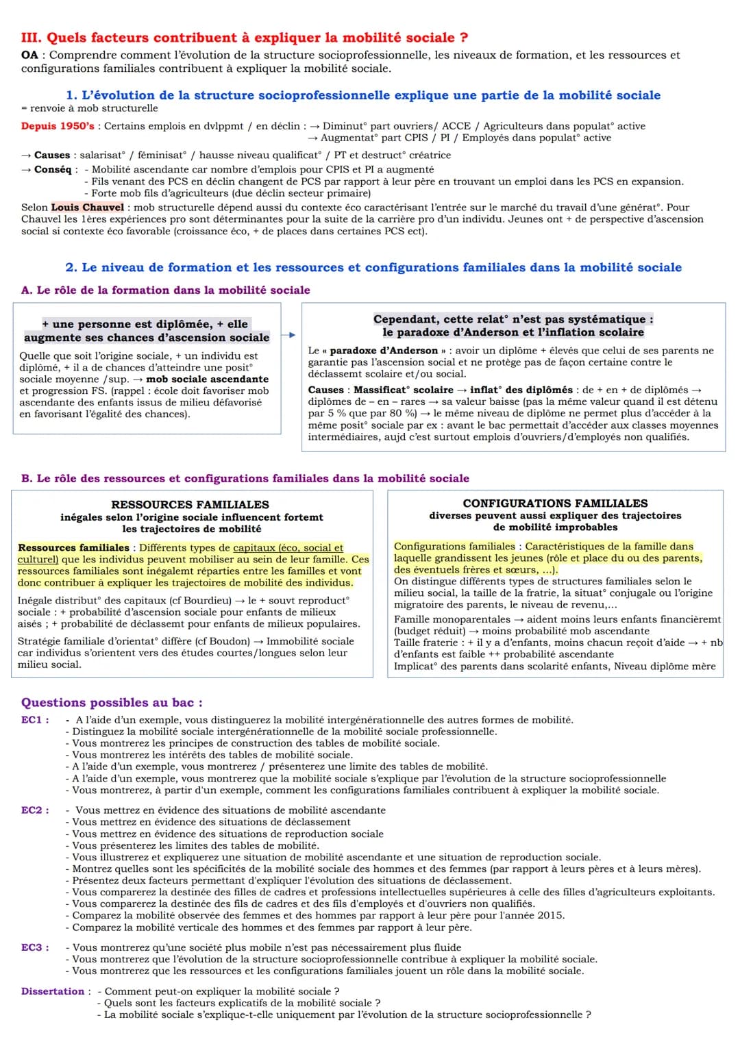 # Chapitre 11: Quels sont les caractéristiques contemporaines et les facteurs de la
mobilité sociale ?

I. Comment définir et mesurer la mob