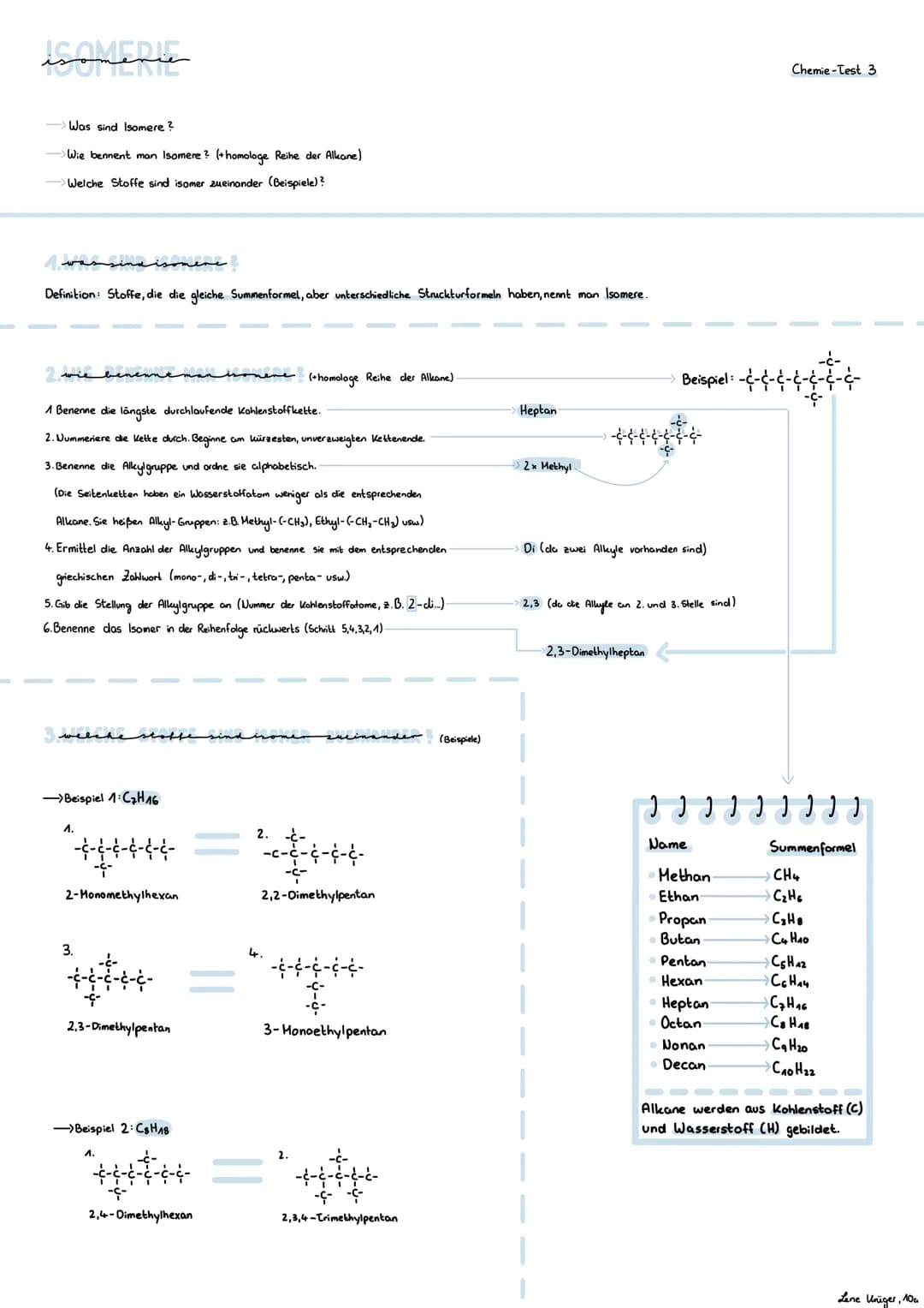 # ISOMERIE

Chemie-Test 3

Was sind Isomere?

Wie bennent man Isomere? (homologe Reihe der Allkane)

Welche Stoffe sind isomer zueinander (B