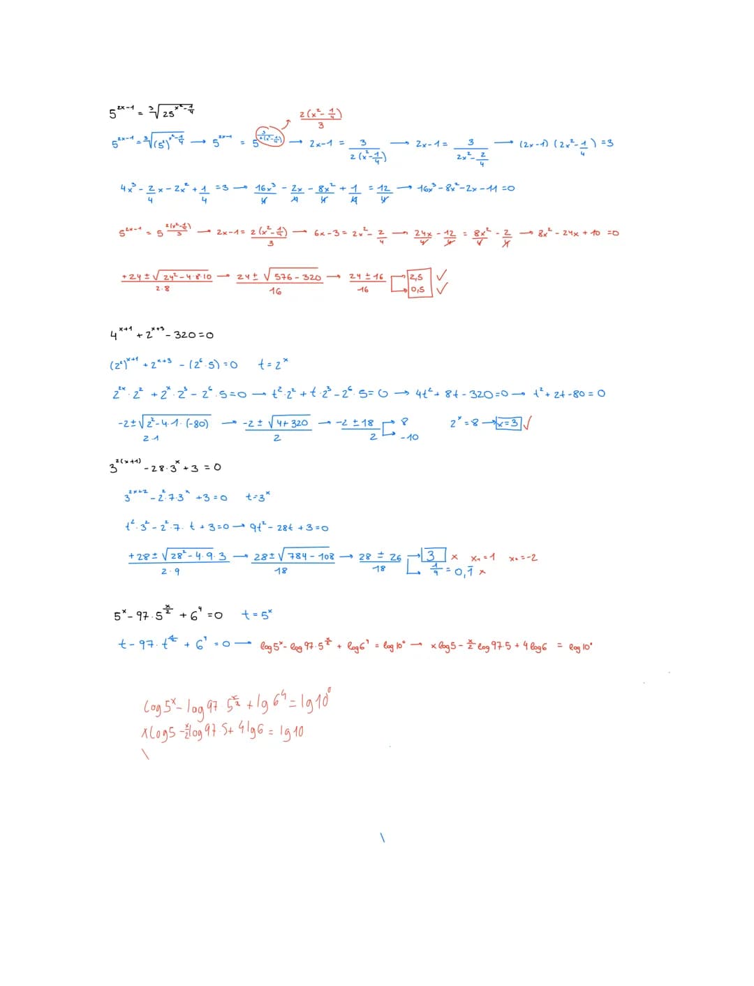 5^{\frac{2x-1}{2}} = \sqrt[2]{25^{\frac{x-4}{4}}}

$5^{\frac{2x-1}{2}} = (25^{\frac{1}{2}})^{\frac{x-4}{4}} \rightarrow 5^{\frac{2x-1}{2}} =