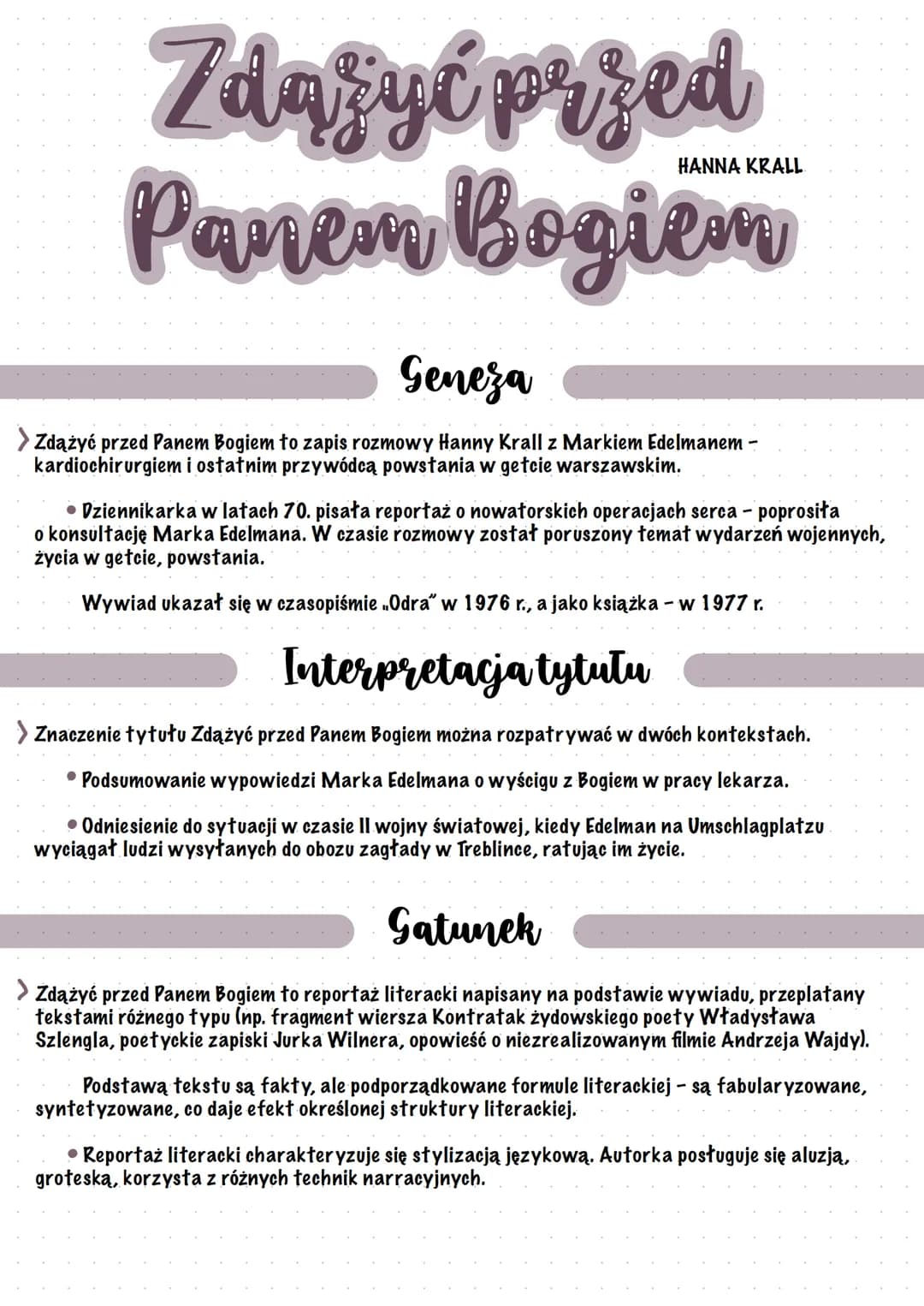 # Zdążyć przed
# Panem Bogiem

HANNA KRALL

## Geneza

> Zdążyć przed Panem Bogiem to zapis rozmowy Hanny Krall z Markiem Edelmanem -
kardio