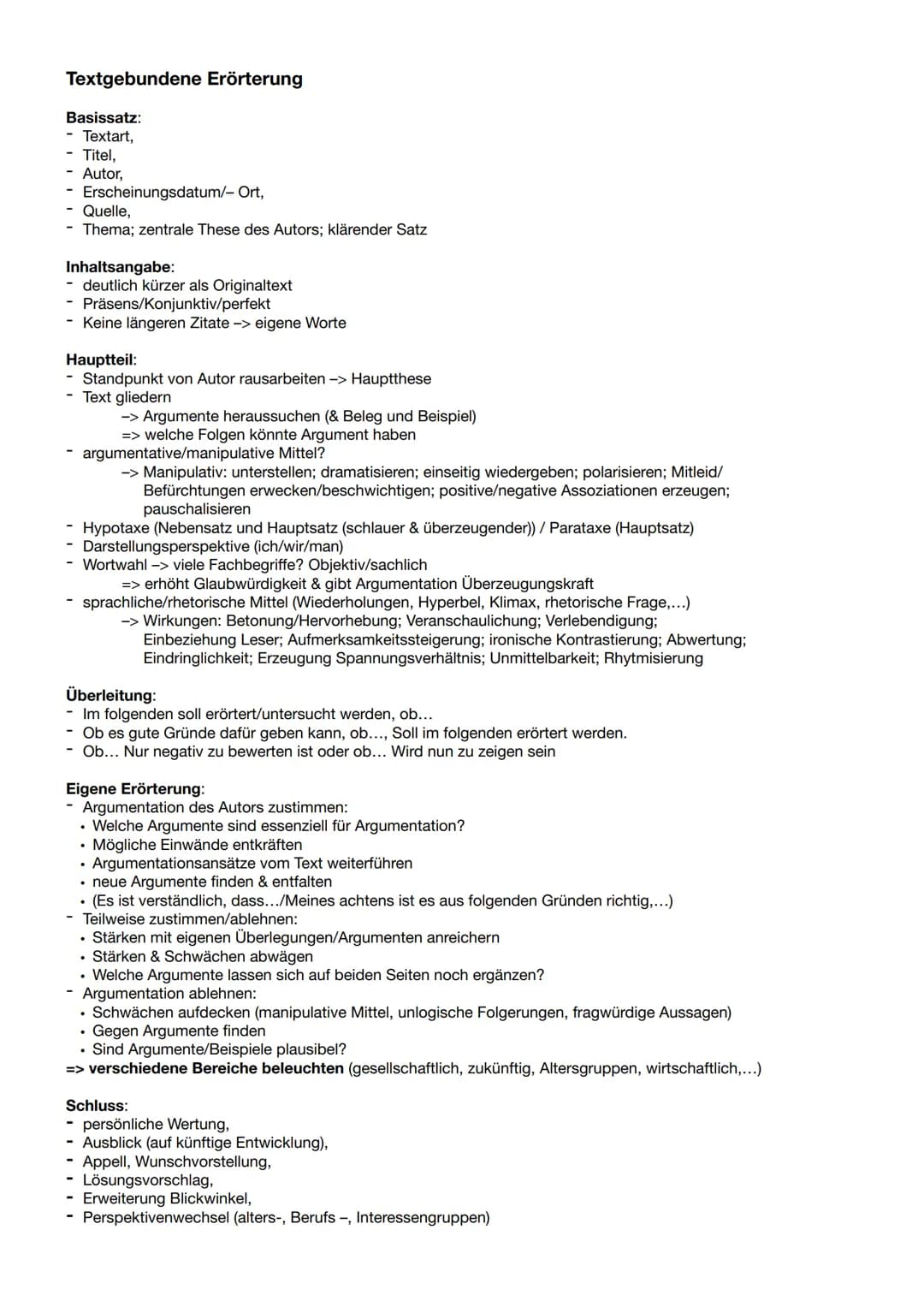 # Textgebundene Erörterung

Basissatz:
- Textart,
- Titel,
- Autor,
- Erscheinungsdatum/- Ort,
- Quelle,
- Thema; zentrale These des Autors;