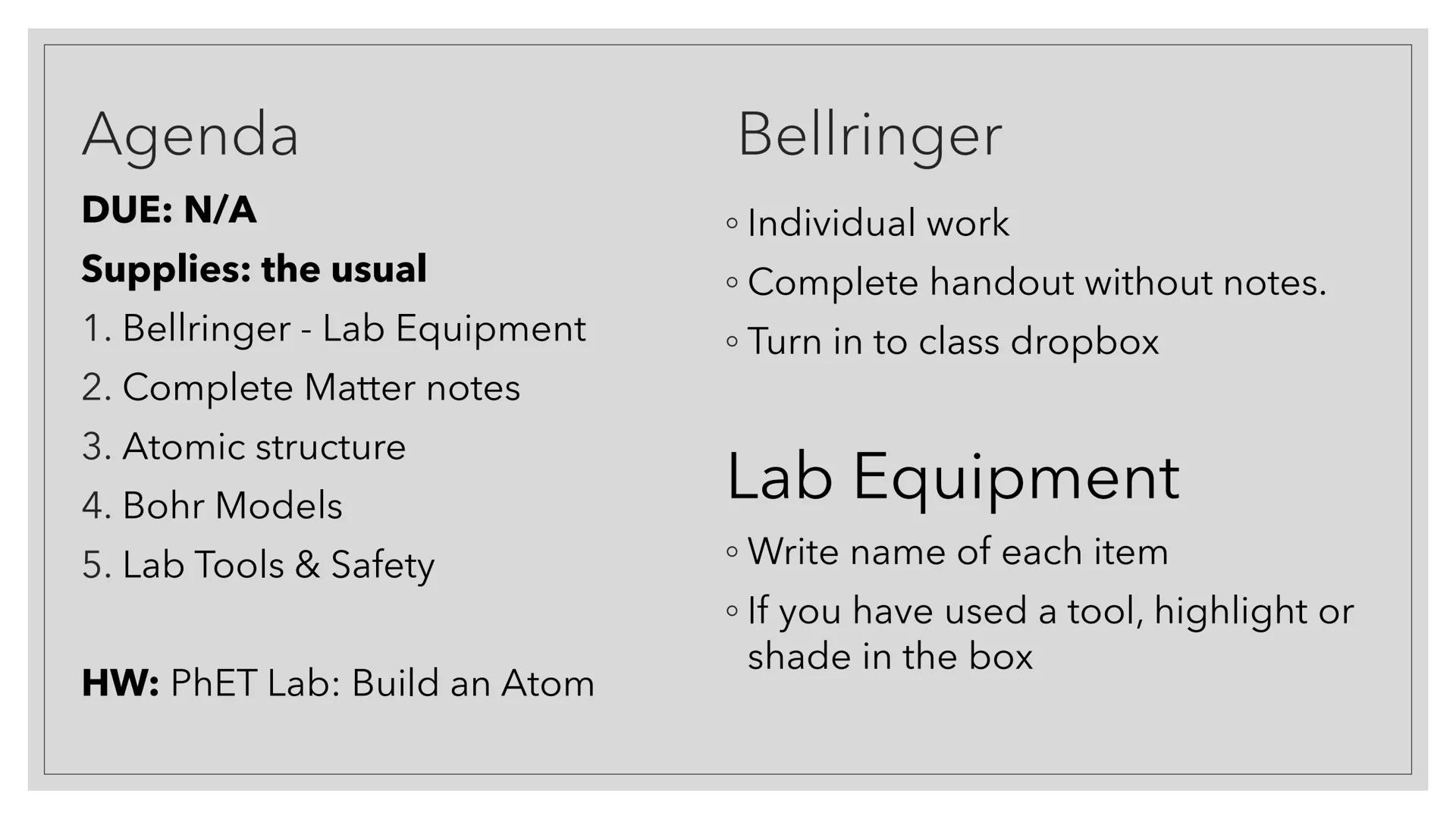 # DEVELOPMENT OF
# THE ATOMIC
# STRUCTURE
Unit 1 | Day 3
Chemistry --
0.00 E
100-
80-
60
40-
20
wwwwwwwwwww
Lab
Equipment
•
•
•
Identify the