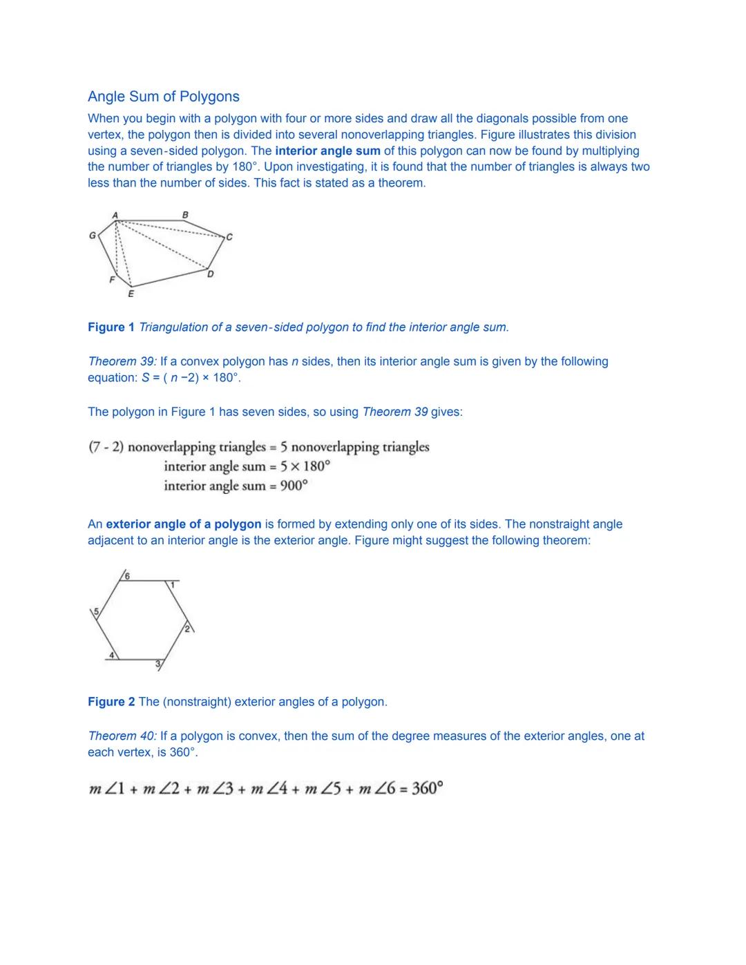 # Angle Sum of Polygons

When you begin with a polygon with four or more sides and draw all the diagonals possible from one
vertex, the poly