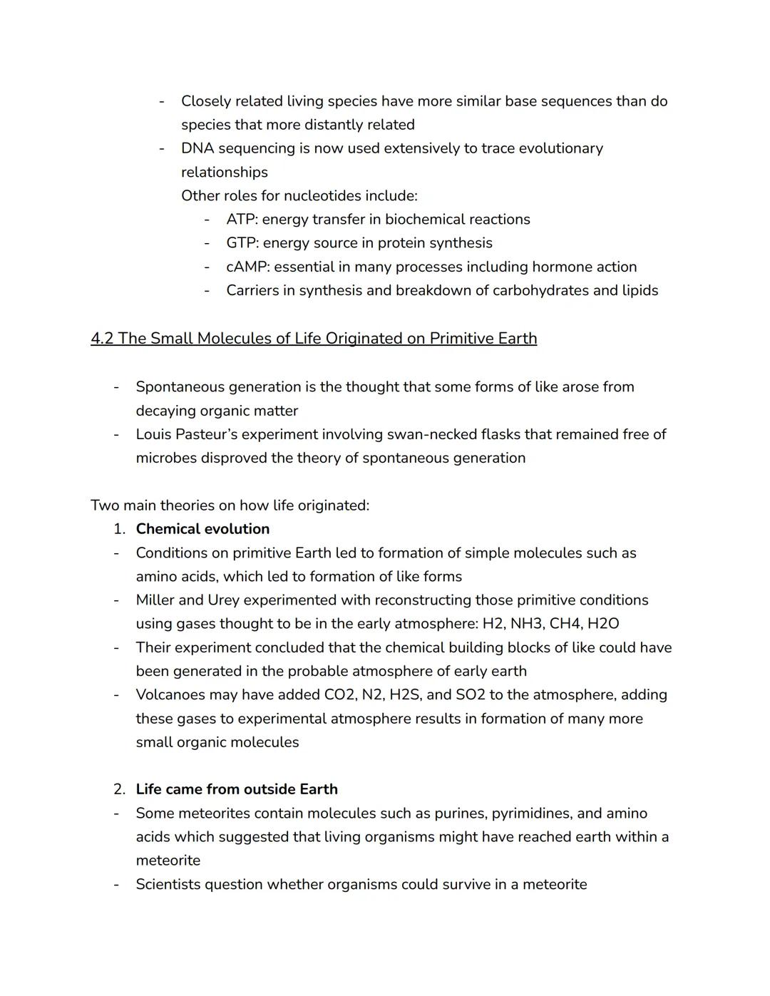 # Chapter 4: Nucleic Acids and the Origins of Life

- The search for life on Mars involves the two chemical signatures of life: the
presence