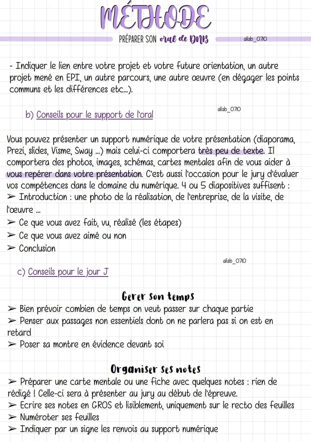 # MÉTHODE

PRÉPARER SON oral de DUB

L'oral du DNB est une épreuve obligatoire sur 100 points.
alisb_0710
L'épreuve consiste à présenter à l