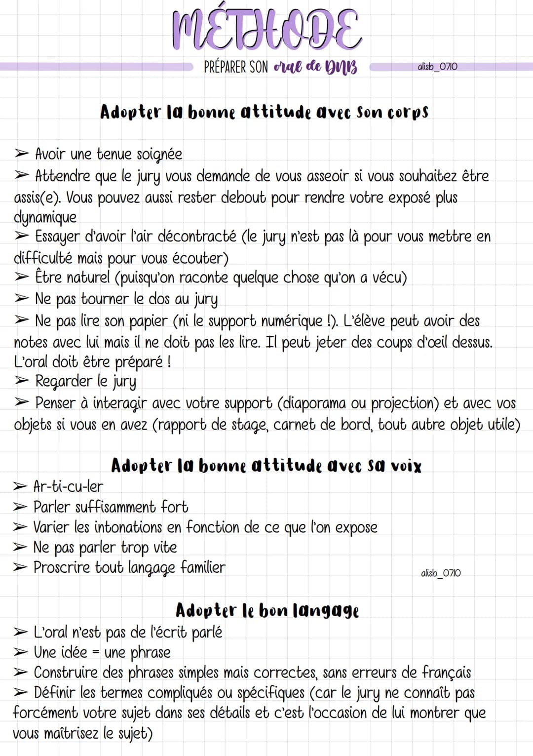# MÉTHODE

PRÉPARER SON oral de DUB

L'oral du DNB est une épreuve obligatoire sur 100 points.
alisb_0710
L'épreuve consiste à présenter à l