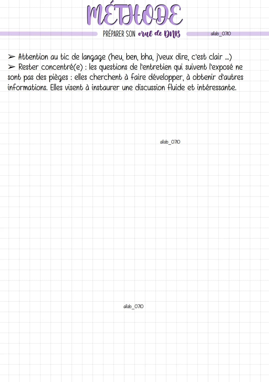 # MÉTHODE

PRÉPARER SON oral de DUB

L'oral du DNB est une épreuve obligatoire sur 100 points.
alisb_0710
L'épreuve consiste à présenter à l