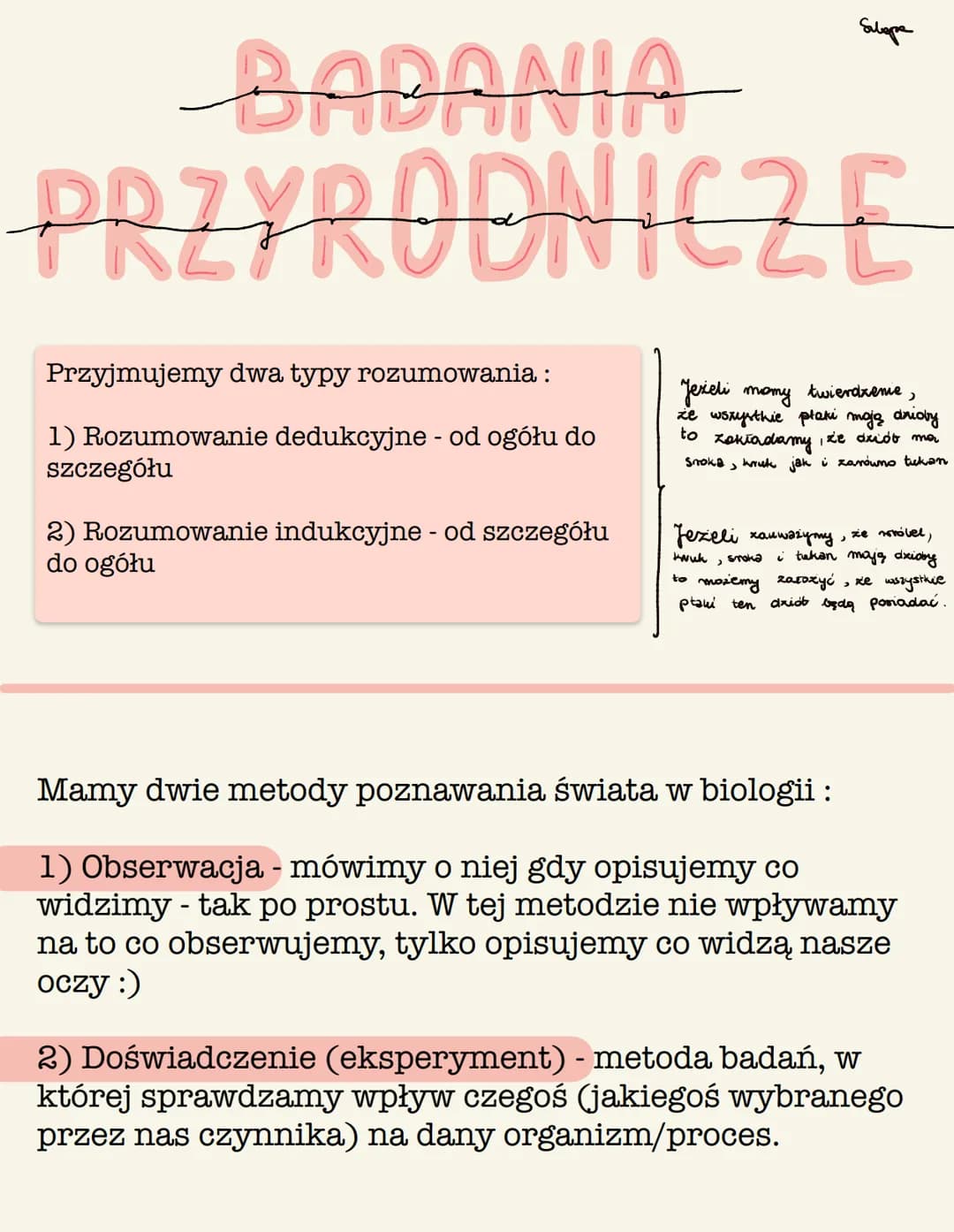 # BADANIA

PRZYRODNICZE

Przyjmujemy dwa typy rozumowania:

1) Rozumowanie dedukcyjne - od ogółu do
szczegółu

2) Rozumowanie indukcyjne - o