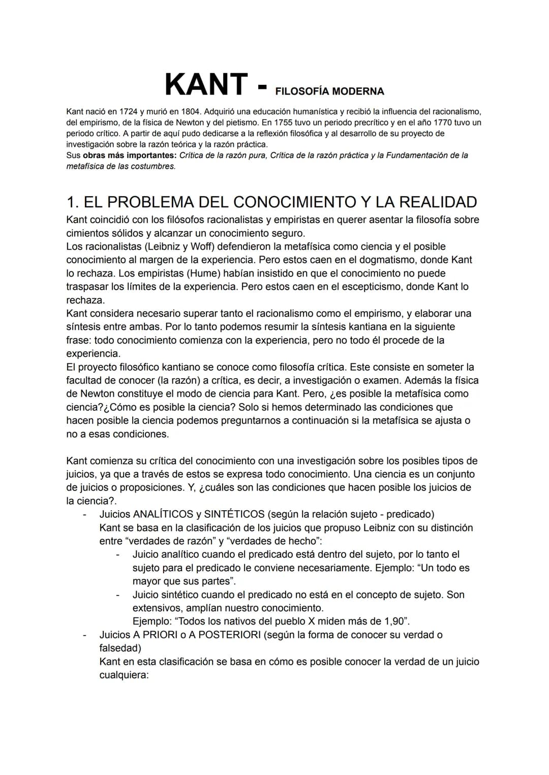 # KANT

- FILOSOFÍA MODERNA

Kant nació en 1724 y murió en 1804. Adquirió una educación humanística y recibió la influencia del racionalismo