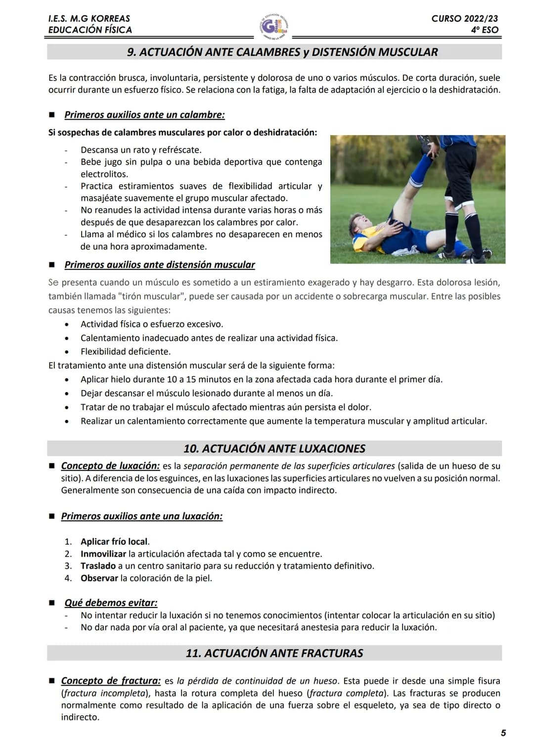 I.E.S. M.G KORREAS
EDUCACIÓN FÍSICA
CURSO 2022/23
4º ESO

1. QUÉ SON LOS PRIMEROS AUXILIOS

El conjunto de actuaciones y técnicas que permit