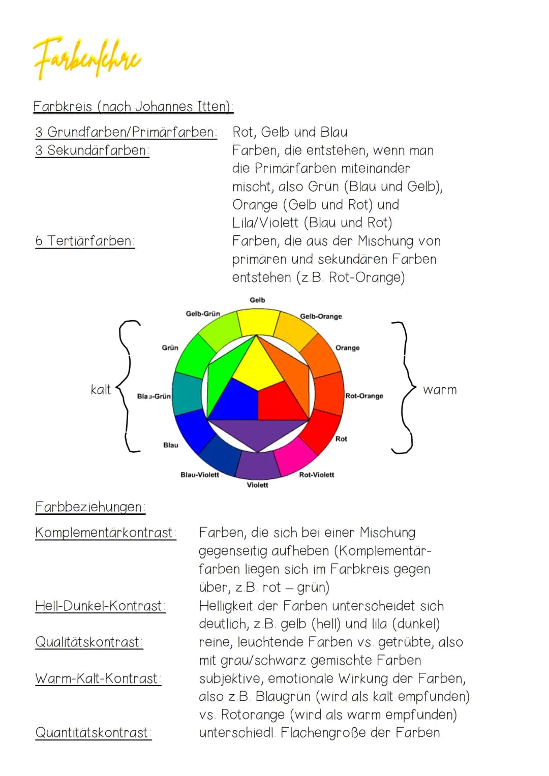 # Farbenfchre

Farbkreis (nach Johannes Itten):

3 Grundfarben/Primärfarben: Rot, Gelb und Blau

3 Sekundärfarben:

6 Tertiärfarben:

Farben