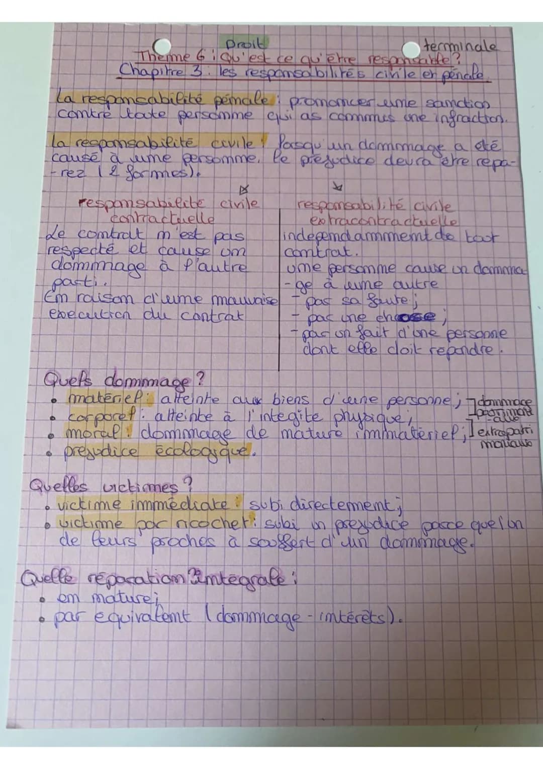 # Droit
terminale
Theme 6 i Qu'est ce qu'être responsable?
Chapitre 3. les responsabilités cinte en pénale
La responsabilité pémale: promanc