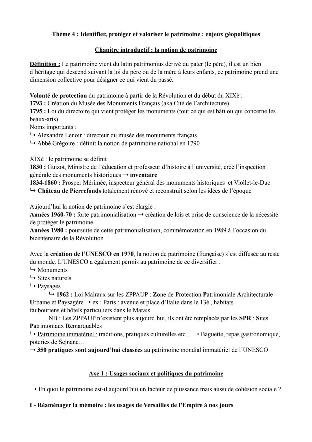 Thème 4: Identifier, protéger et valoriser le patrimoine: enjeux géopolitiques

Chapitre introductif: la notion de patrimoine

Définition: L