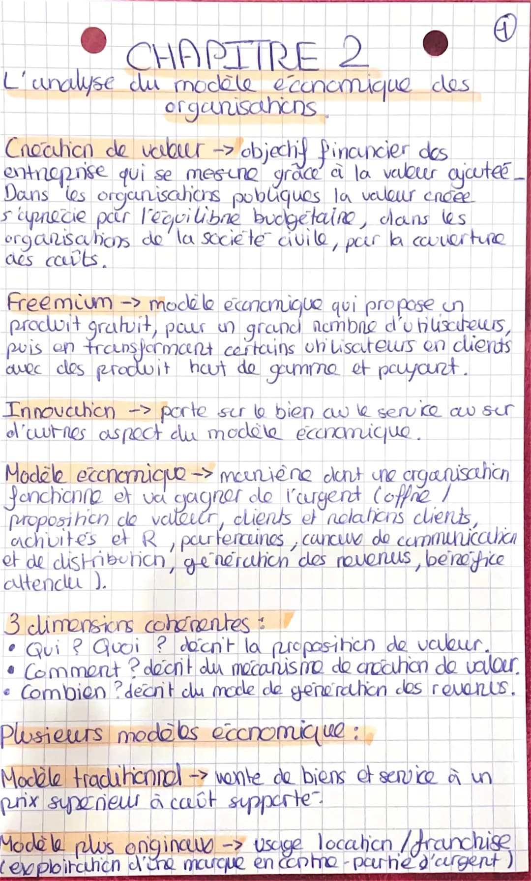 # CHAPITRE 2

L'analyse du modèle économique des
organisations

Création de vabeur objectif financier des
entreprise qui se mesine grace à l