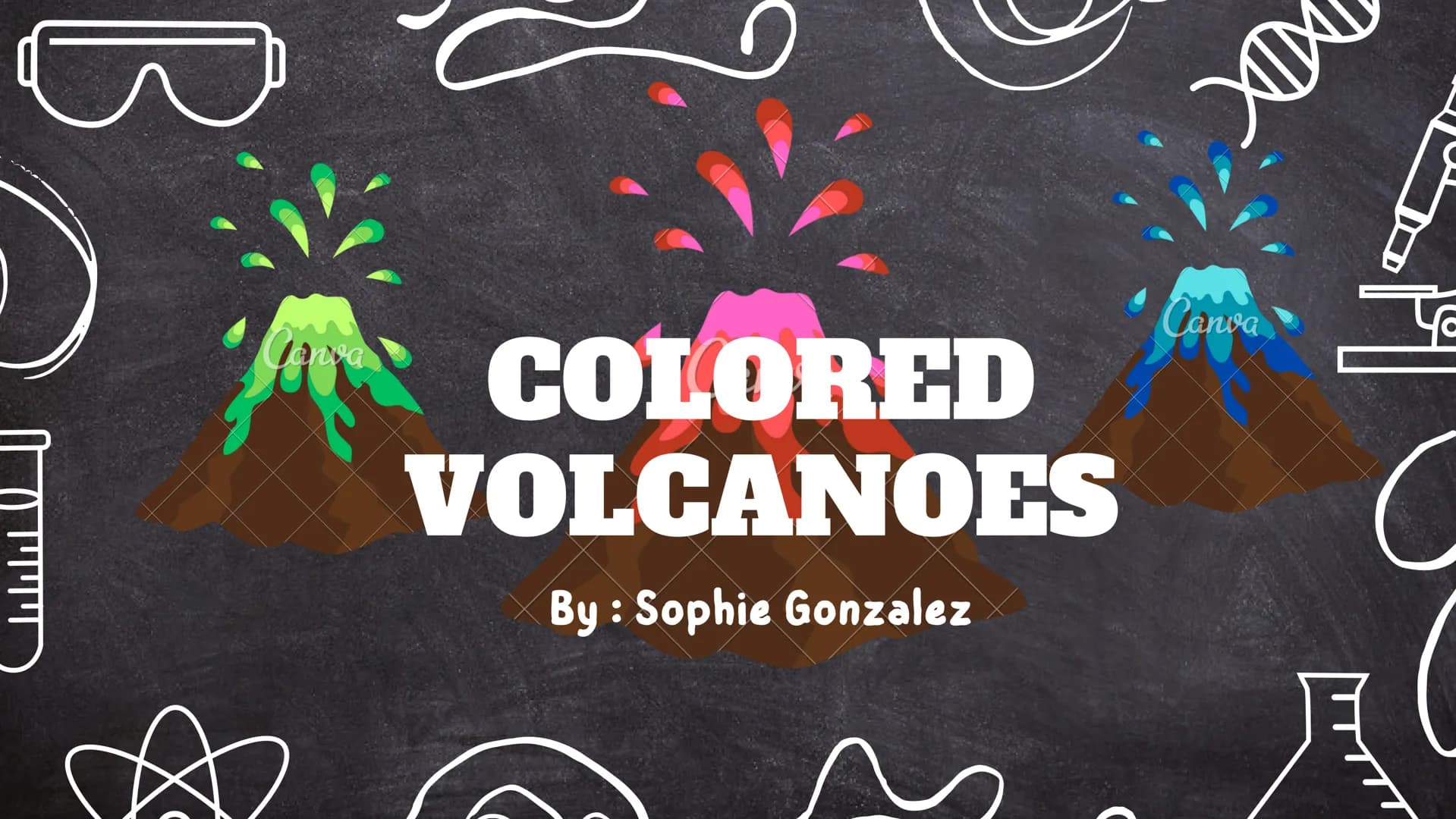 # COLORED
# VOLCANOES
## By : Sophie Gonzalez BI-CARB
SODA

MATERIALS:

Vinegar

Canva

Backing
White vinegar
Soda 1
Transparent
glasses

Fo
