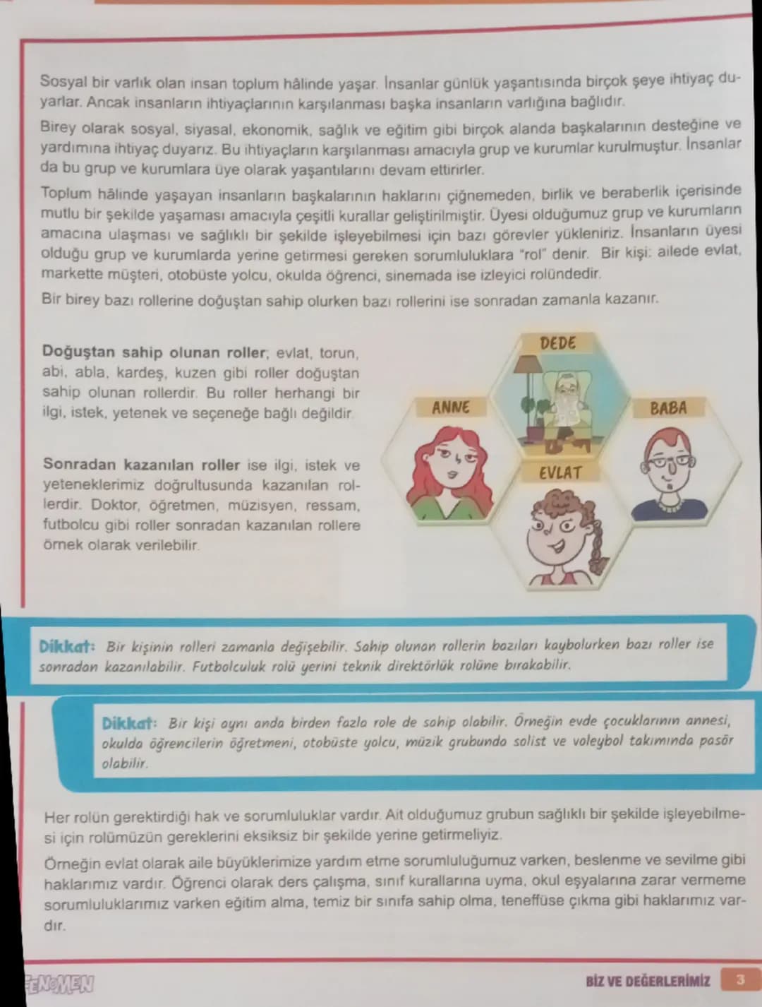 Sosyal bir varlık olan insan toplum hâlinde yaşar. İnsanlar günlük yaşantısında birçok şeye ihtiyaç du-
yarlar. Ancak insanların ihtiyaçları