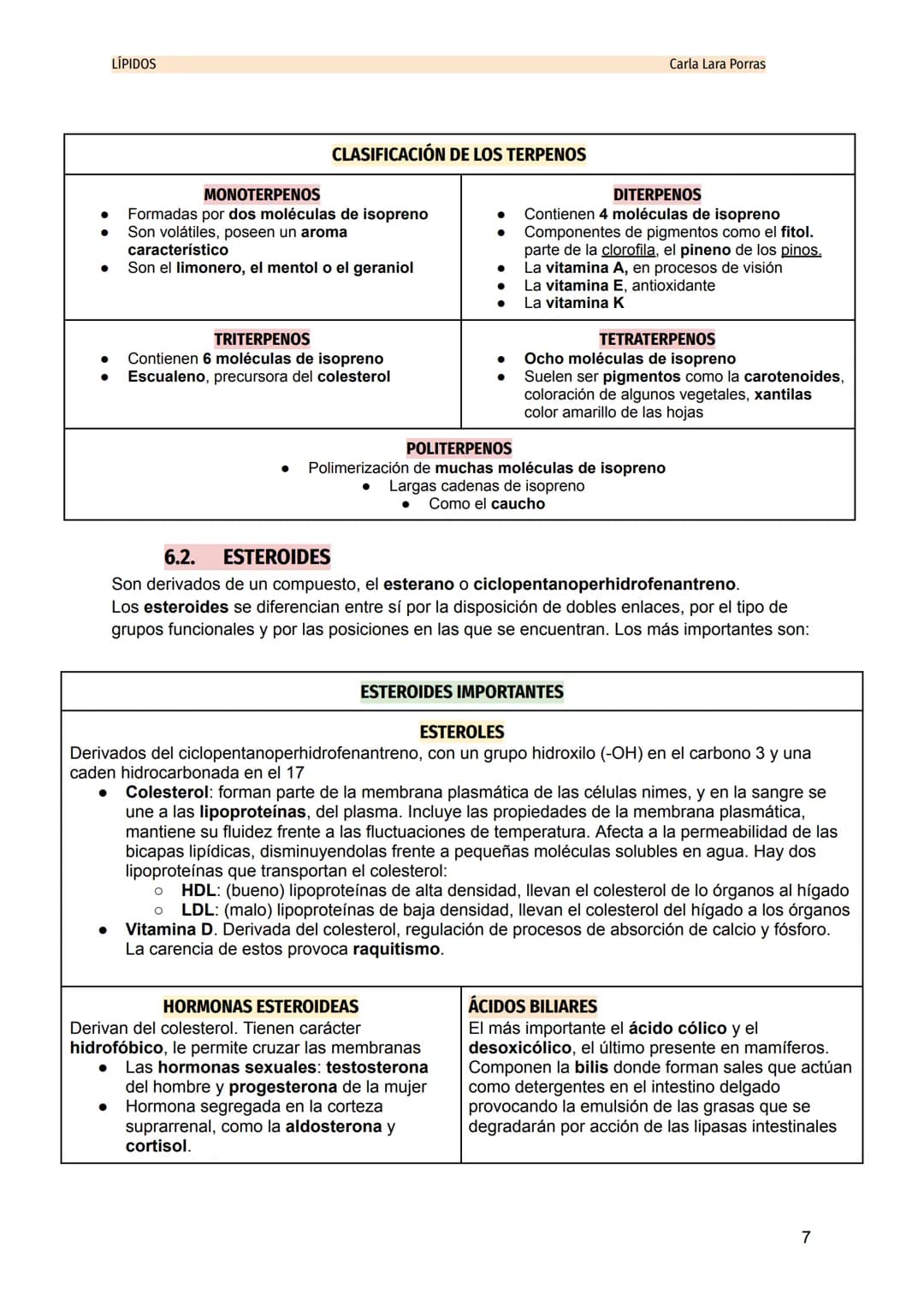 LÍPIDOS
Carla Lara Porras

TEMA 4: LÍPIDOS
1. CONCEPTO Y CLASIFICACIÓN
Los lípidos son un grupo de sustancias químicas muy heterogéneas tant