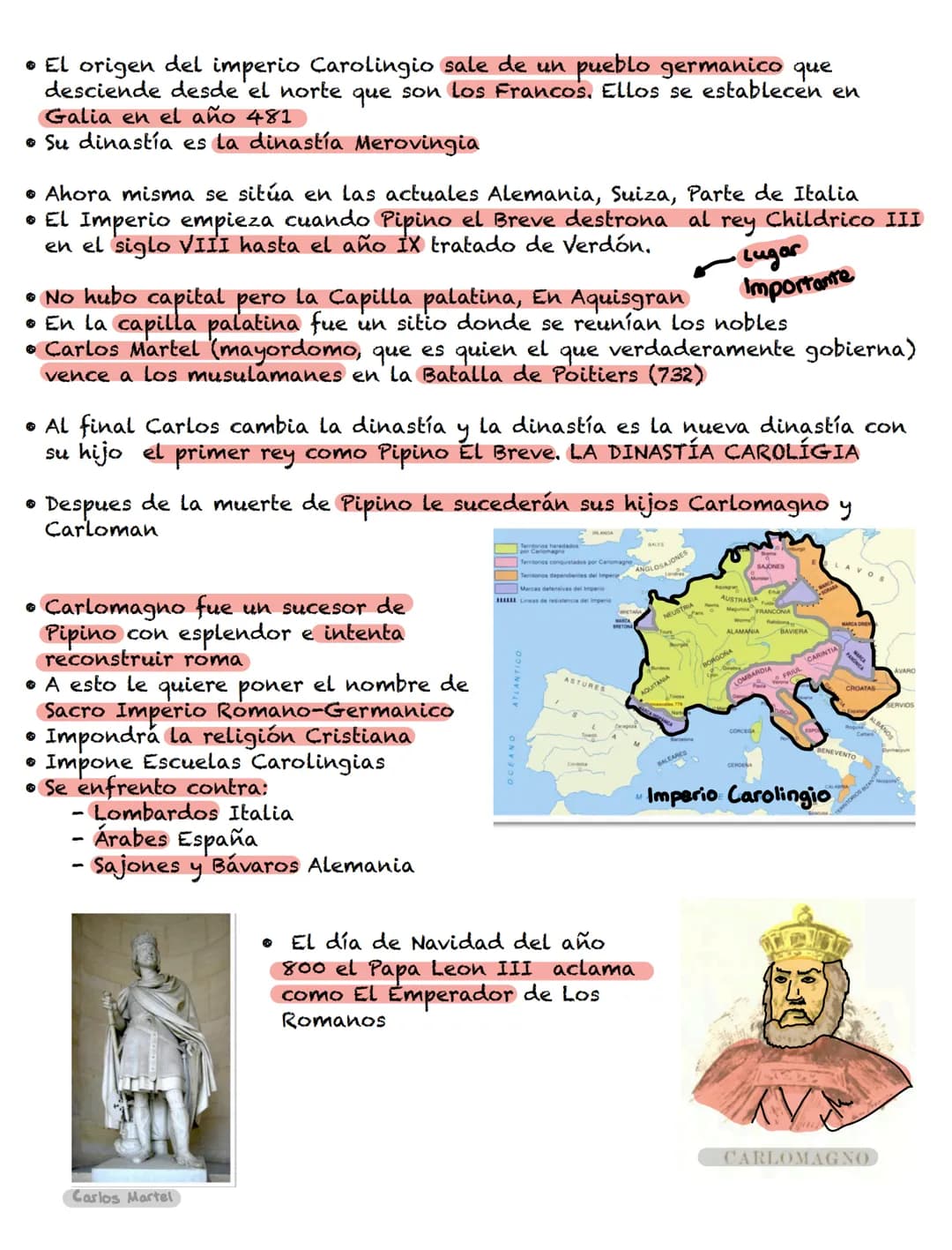 • El origen del imperio Carolingio sale de un pueblo germanico que
desciende desde el norte que son los Francos. Ellos se establecen en
Gali