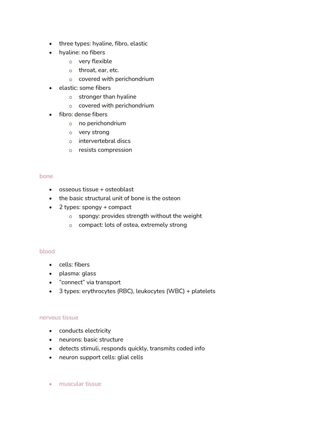 chapter 05: histology + tissues

general tissues
- there are 200 different cell types, but four broad categories of tissues
  - a group of s