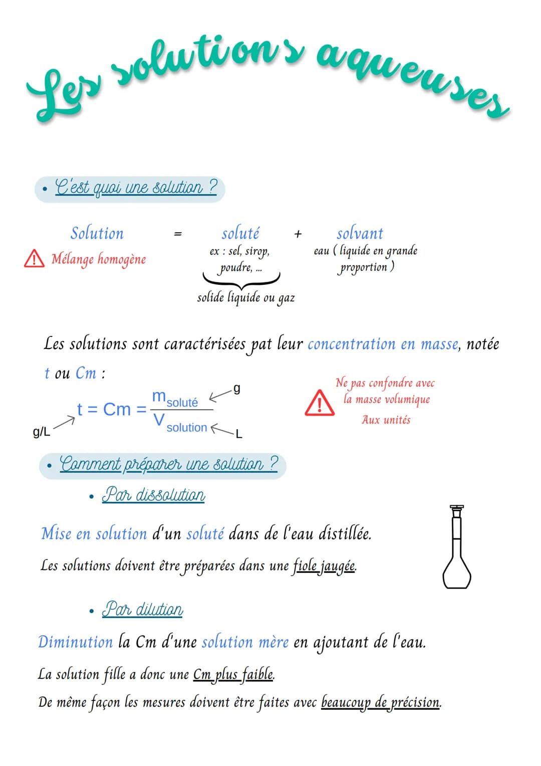 # Les solutions aqueuses

*   C'est quoi une solution?

Solution = soluté + solvant

Mélange homogène ex: sel, sirop, eau (liquide en grande