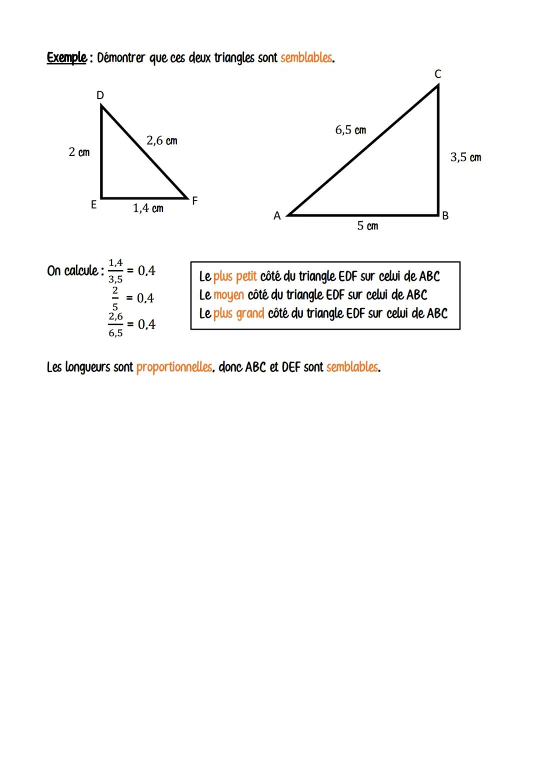 # Les triangles semblables

Deux triangles sont dits semblables, s'ils ont la même mesure d'angle.

Exemple:
ABC est un triangle tel que AB 